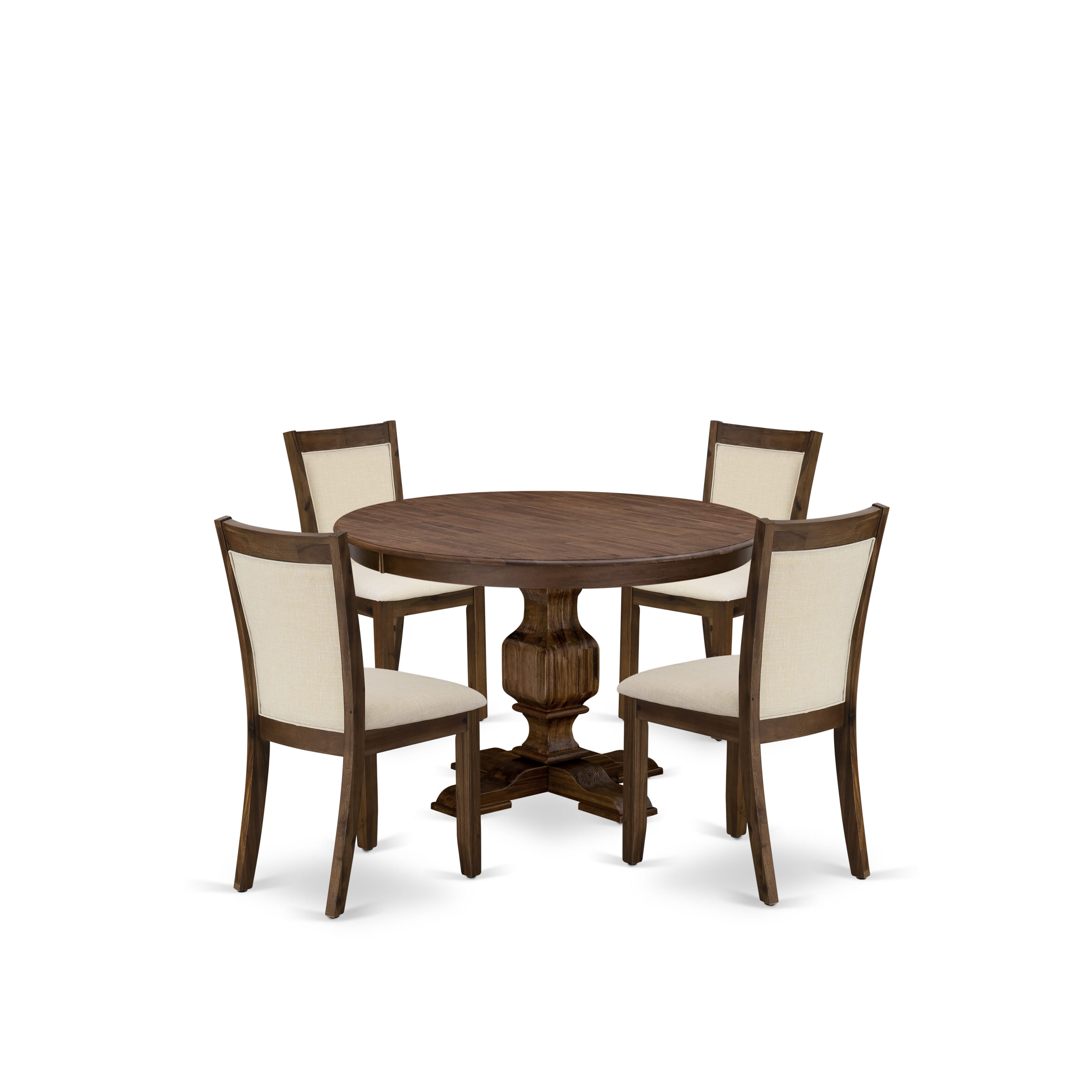 East West Furniture F3MZ5-NN-32 5-Piece Dining Table Set - A Gorgeous Dinning Table and 4 Gorgeous Light Beige Linen Fabric Kitchen Chairs with Stylish High Back (Sand Blasting Antique Walnut Finish)