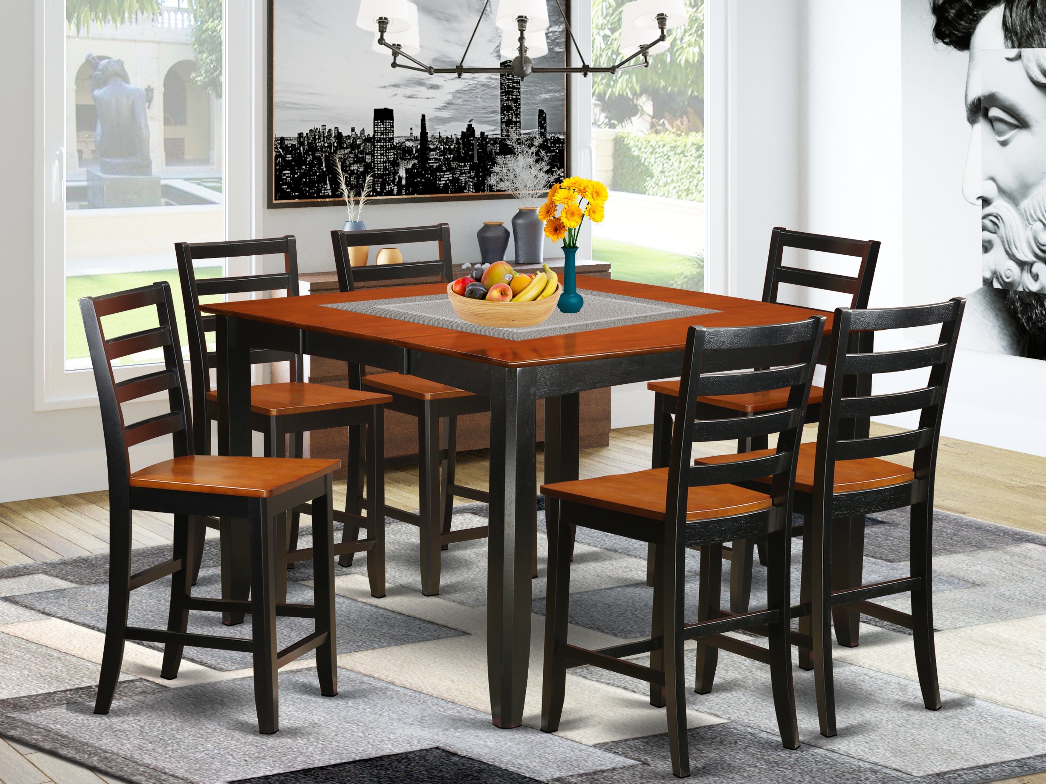 East West Furniture FAIR7-BLK-W 7 Piece Kitchen Counter