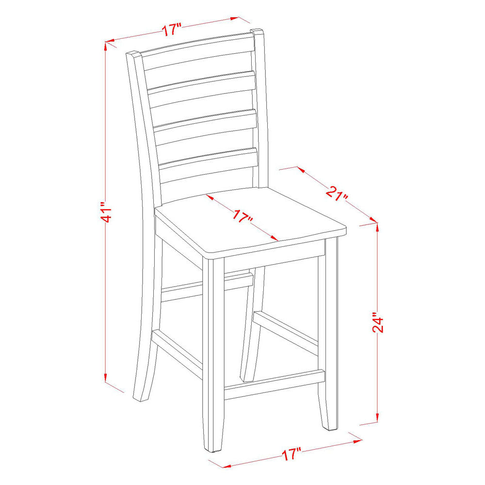 East West Furniture FAS-BLK-W Fairwind Counter Height Barstools - Ladder Back Wood Seat Chairs, Set of 2, Black & Cherry