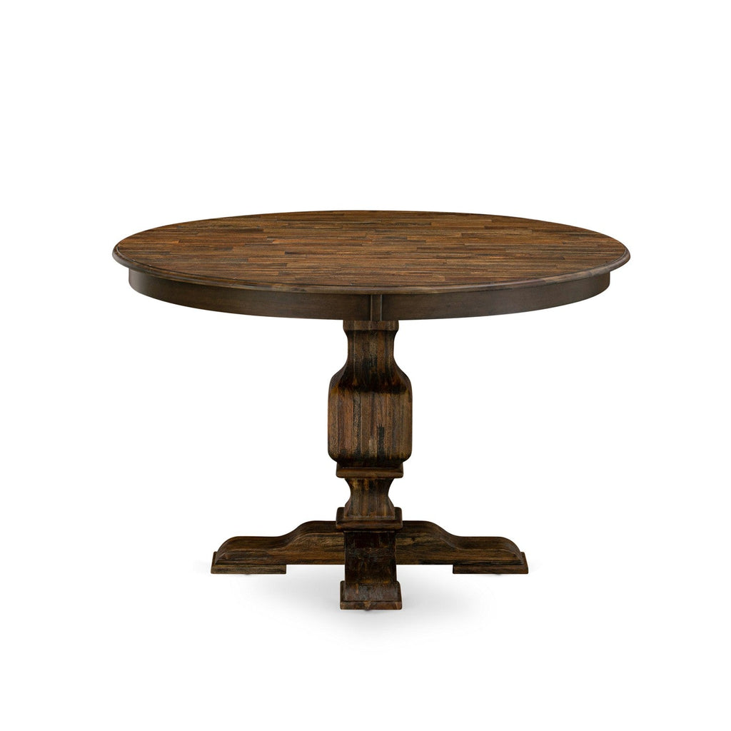 East West Furniture F3FO5-749 5 Piece Dining Room Table Set Includes a Round Dining Table with Pedestal and 4 Black Faux Leather Upholstered Chairs
