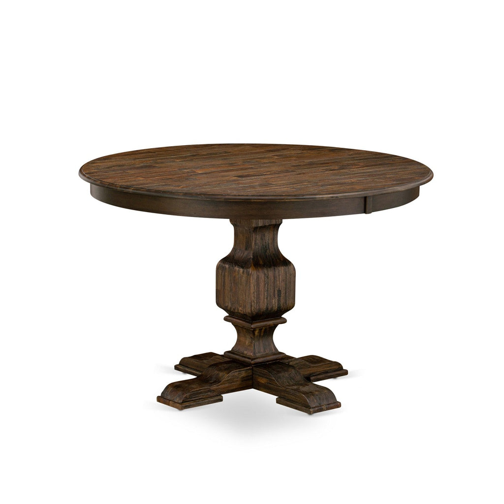 East West Furniture F3FL7-716 7 Piece Dining Set Consist of a Round Dining Room Table with Pedestal and 6 Dark Khaki Linen Fabric Upholstered Parson Chairs