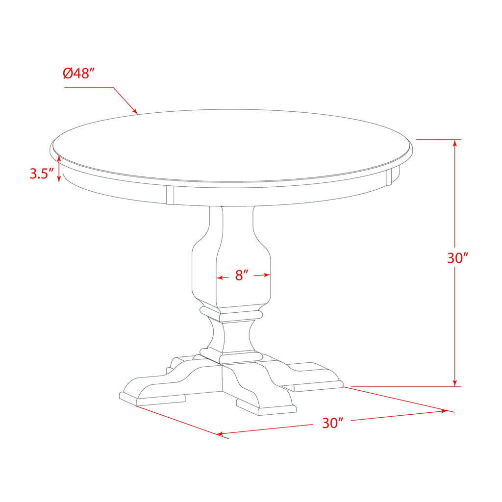 Juego de mesa de comedor de 5 piezas East West Furniture F3MZ5-NN-32 para 4 personas. Incluye una mesa redonda de madera con pedestal y 4 sillas Parson de tela de lino beige claro.