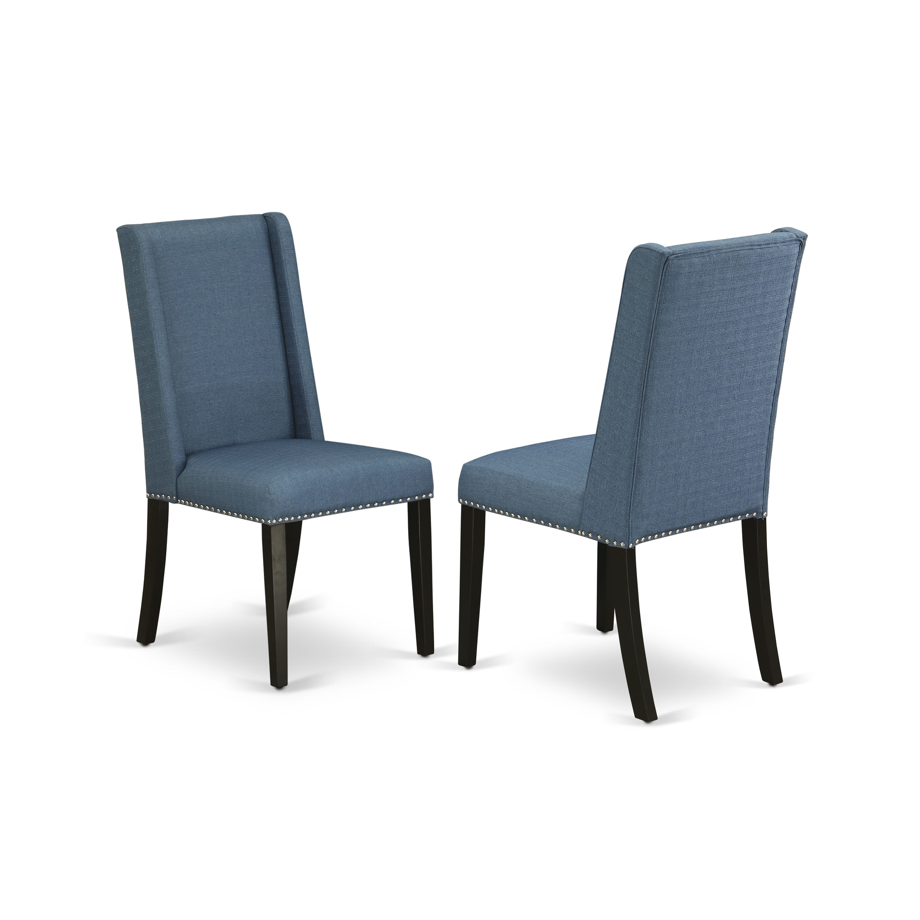 East West Furniture LAFL11-81-21 11-Pieces Dining Set - A Removable leaf Double Pedestal Modern Dining Table and 10 Blue Linen Fabric Dining Chairs with Stylish Chair Back- Antique Walnut Finish