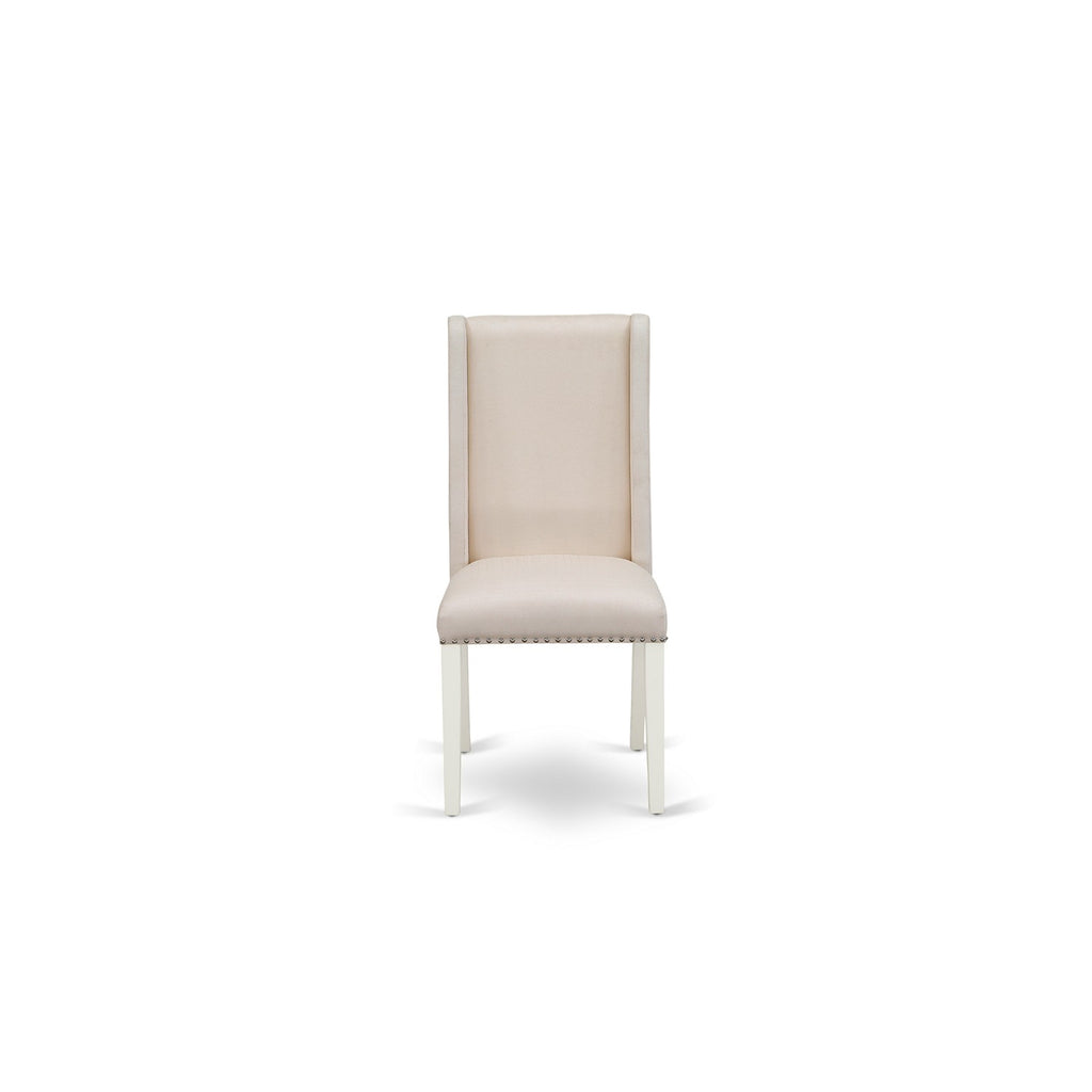 East West Furniture ANFL5-LWH-01 5 Piece Kitchen Table & Chairs Set Includes a Round Dining Room Table with Pedestal and 4 Cream Linen Fabric Parson Dining Chairs, 36x36 Inch, Linen White