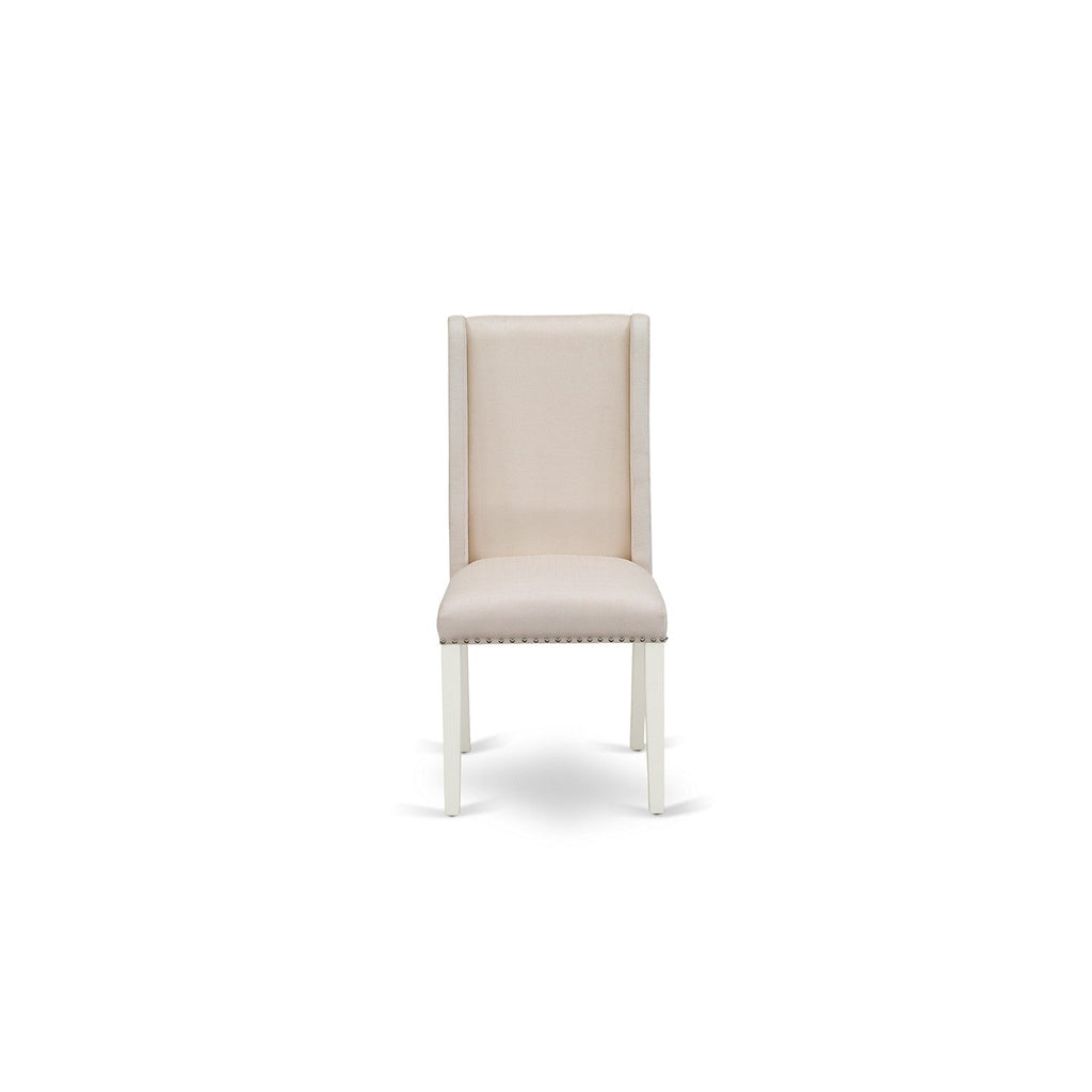 East West Furniture FLP2T01 Florence Parsons Dining Chairs - Nailhead Trim Cream Linen Fabric Upholstered Chairs
