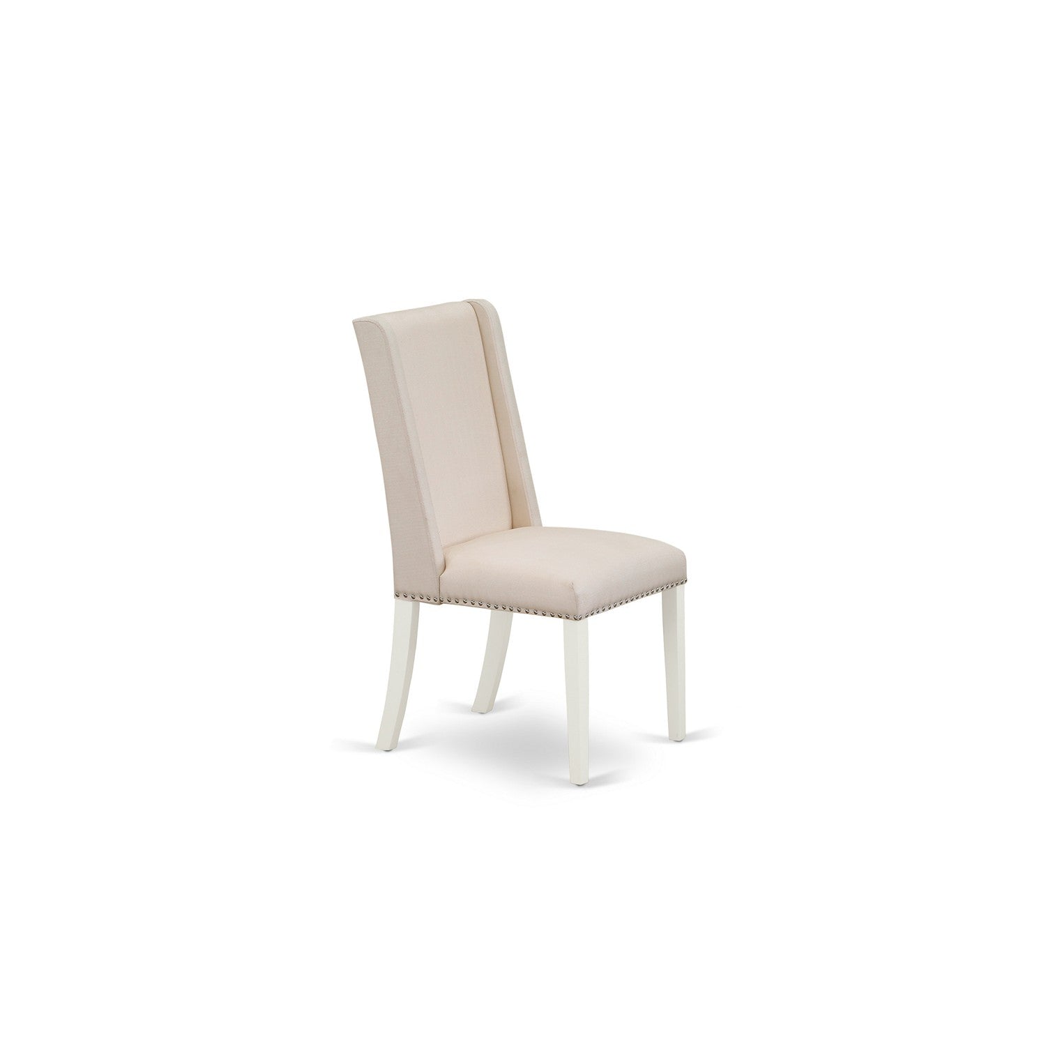 East West Furniture V077FL201-7 7-Pc Dining Set with Dining Room Table and 6 Linen Fabric Padded Parson Chairs - Wire Brushed linen white Finish
