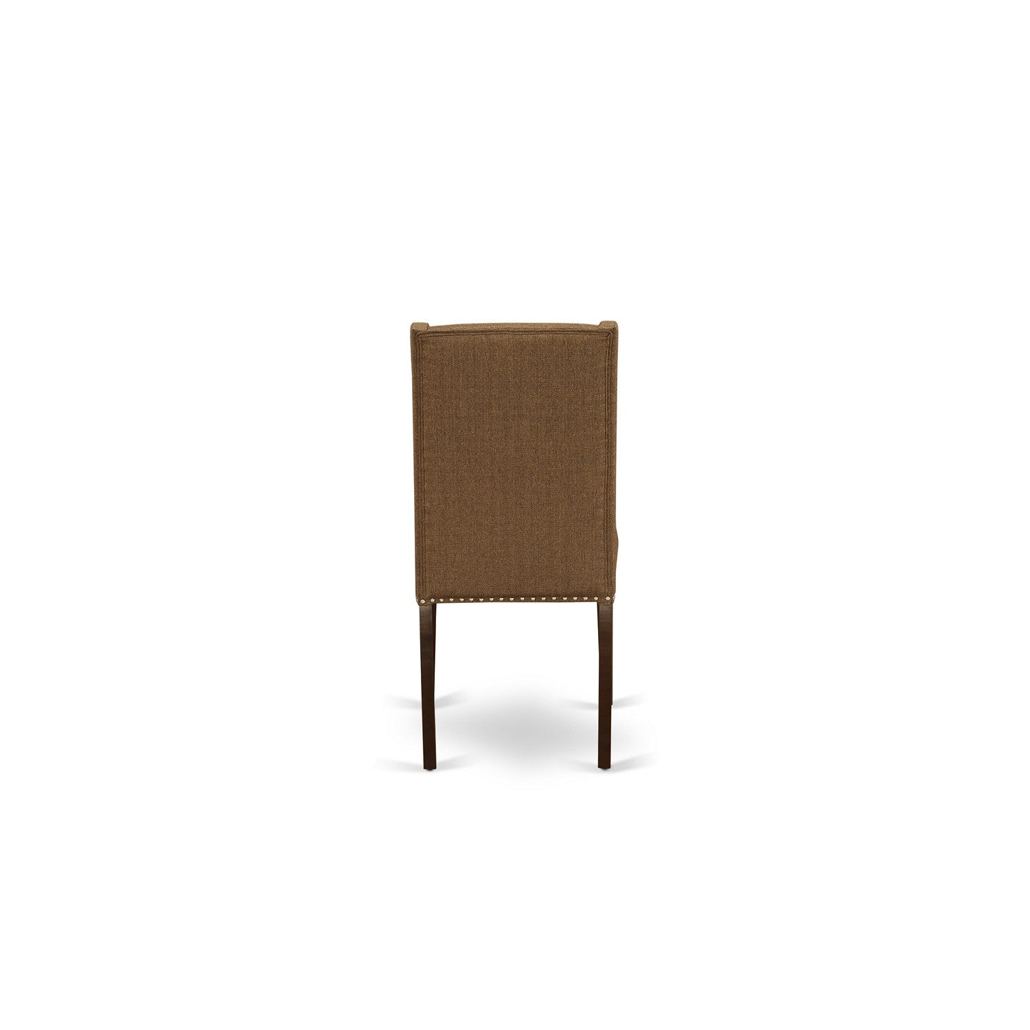East West Furniture DLFL3-MAH-18 3-Pc Kitchen Table and Chairs Set Included a Round Breakfast Table & 2 Kitchen Chairs, Brown Beige Linen Fabric Parsons Dining Chairs Seat with Rubber Wood Legs, Mahogany Finish