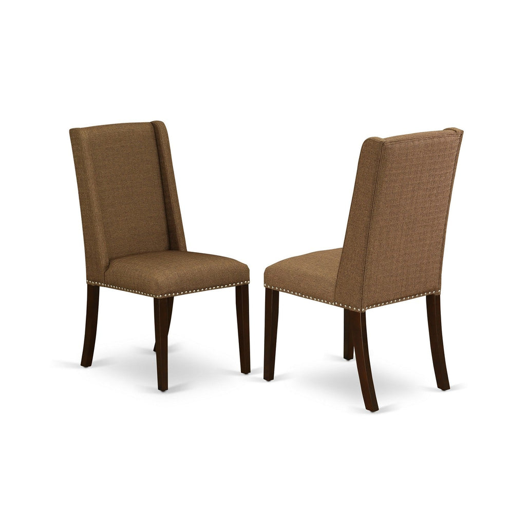 East West Furniture FLP3T18 Florence Classic Parson Chairs - Nailhead Trim Brown Linen Linen Fabric Upholstered Dining Chairs, Set of 2, Mahogany