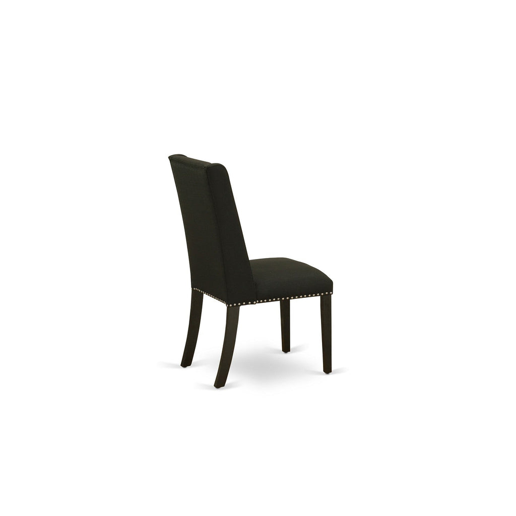 East West Furniture V697FL624-9 9 Piece Kitchen Table Set Includes a Rectangle Dining Table with V-Legs and 8 Black Linen Fabric Parson Dining Room Chairs