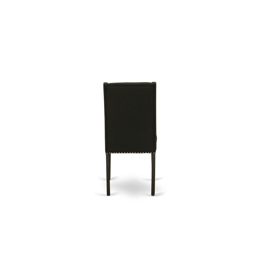 East West Furniture V697FL624-9 9 Piece Kitchen Table Set Includes a Rectangle Dining Table with V-Legs and 8 Black Linen Fabric Parson Dining Room Chairs
