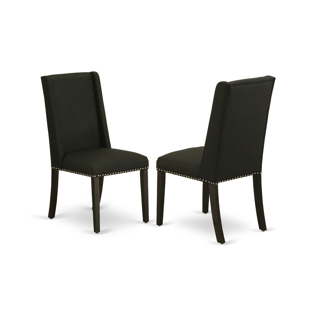 East West Furniture FLP6T24 Florence Parson Dining Room Chairs - Nailhead Trim Black Linen Fabric Padded Chairs