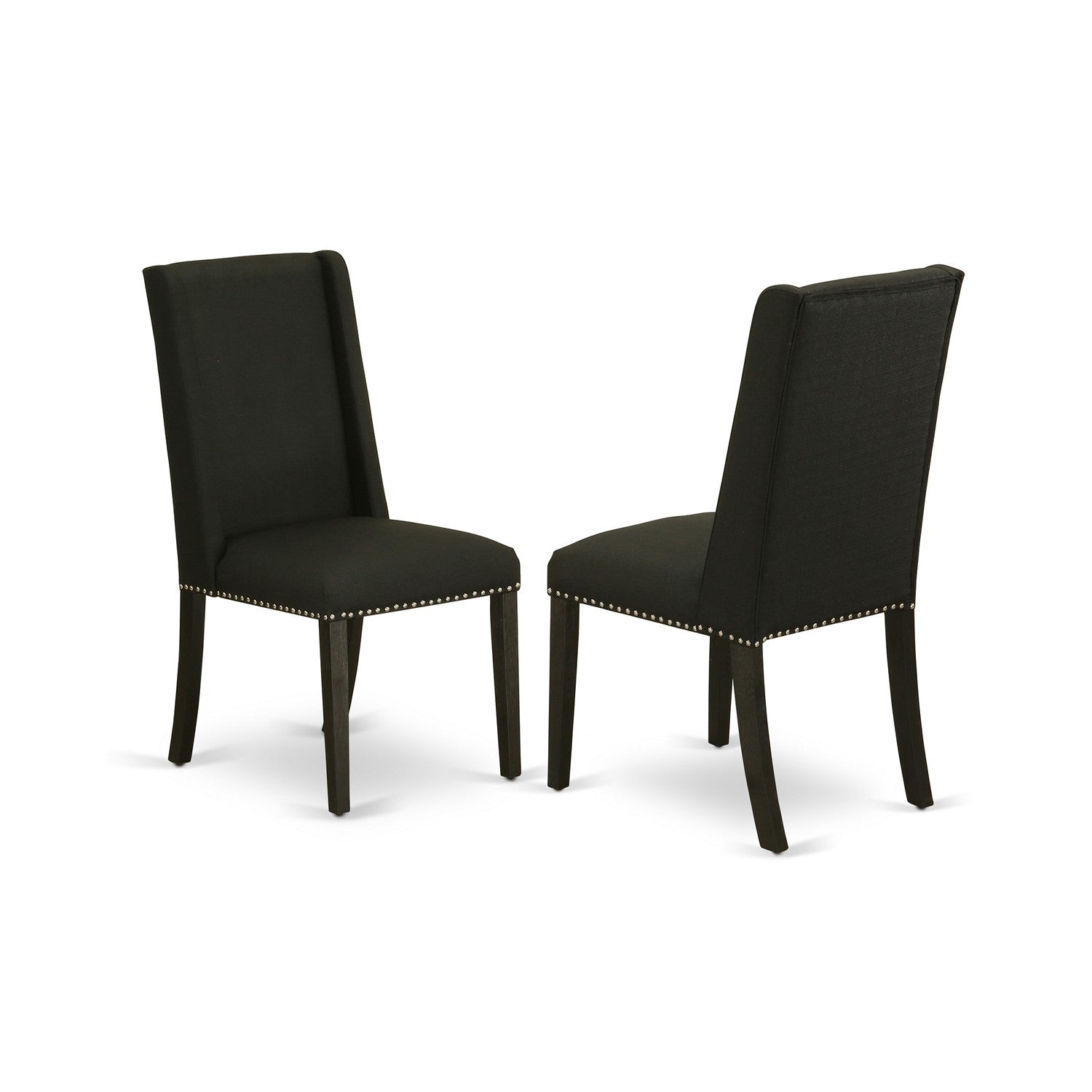 El juego de mesa de cocina de 9 piezas East West Furniture V677FL624-9 incluye una mesa de comedor rectangular con patas en V y 8 sillas de comedor Parsons de tela de lino negro.