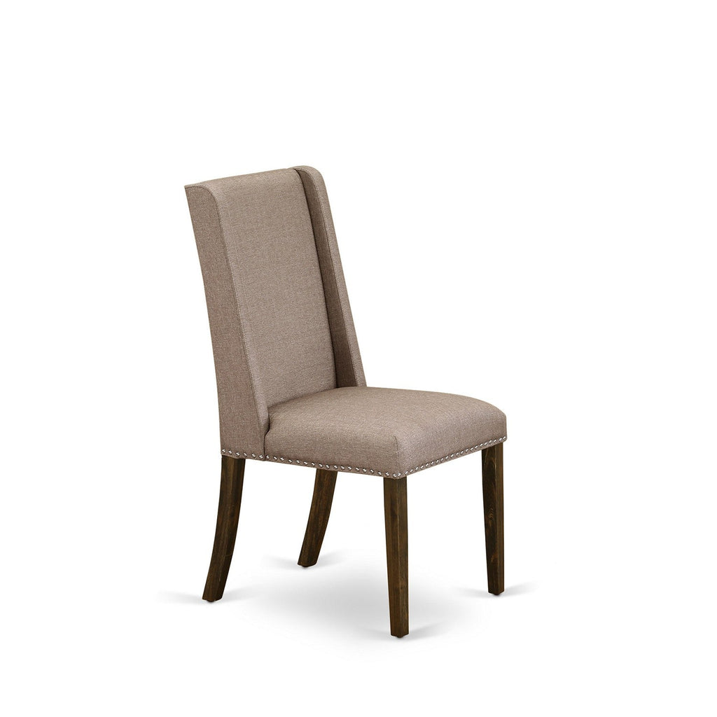 East West Furniture F2FL7-716 7 Piece Dining Table Set Consist of a Round Dining Room Table with Pedestal and 6 Dark Khaki Linen Fabric Parsons Chairs