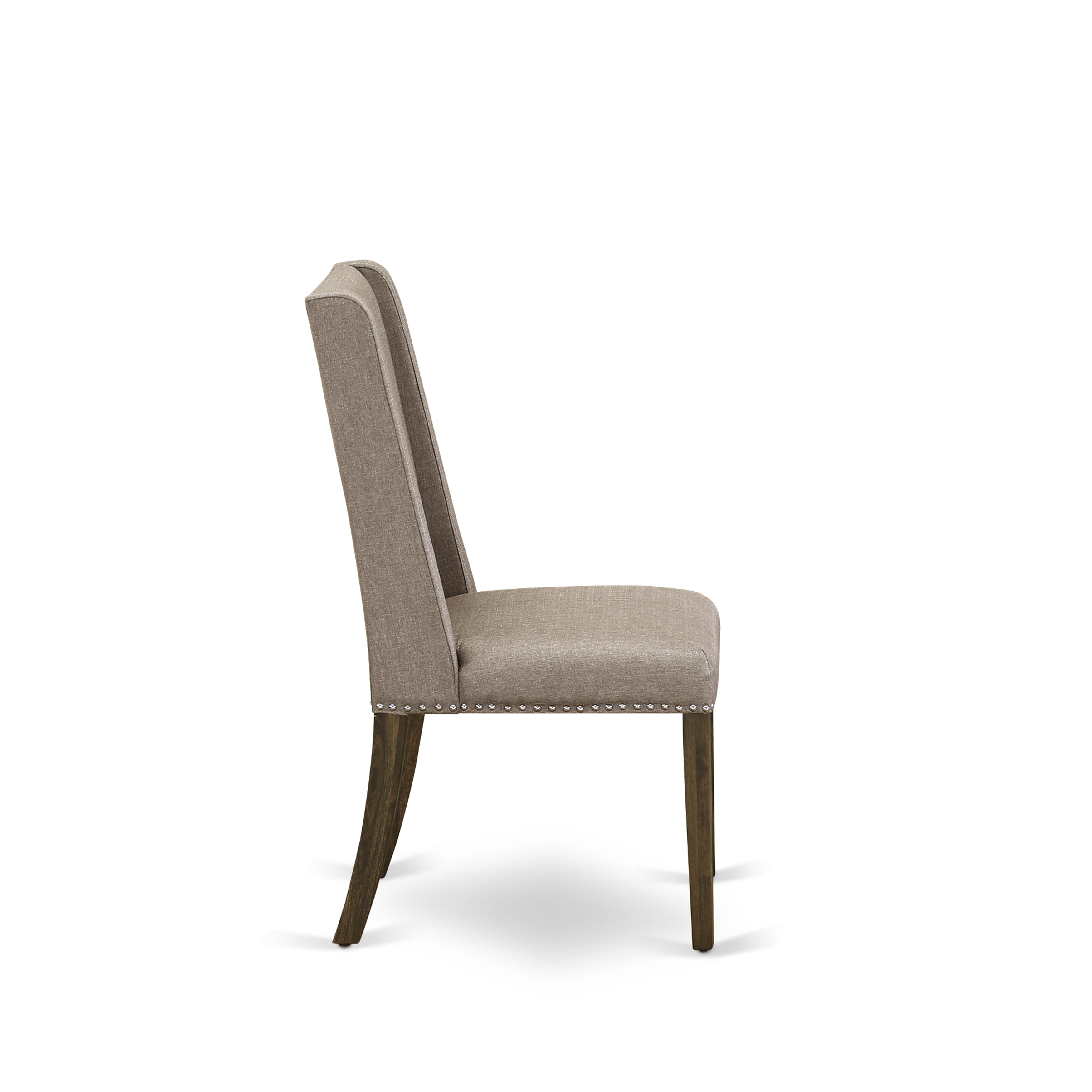 East West Furniture LAFL11-77-16 11-Piece Dining Room Table Set Consists of a Mid Century Dining Table and 10 Dark Khaki Linen Fabric Modern Dining Chairs with High Back - Distressed Jacobean Finish
