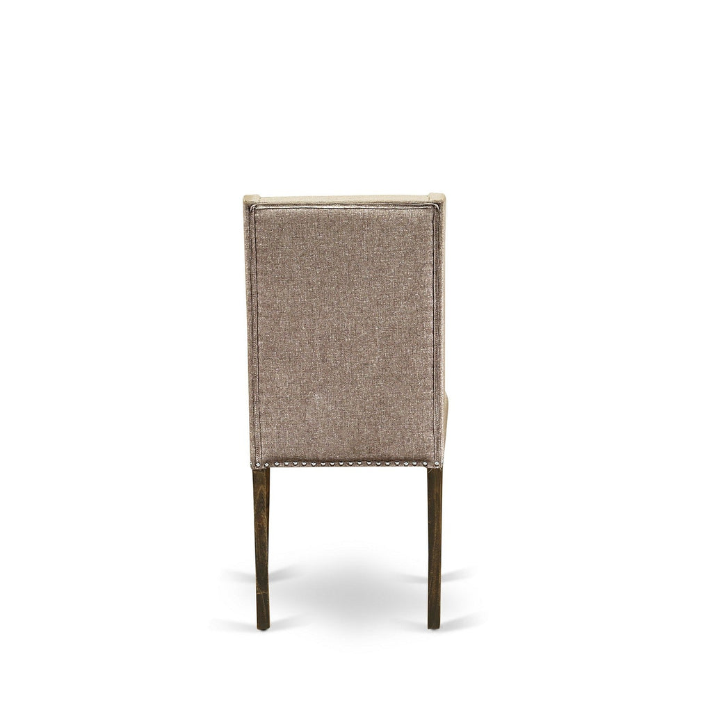 East West Furniture F2FL7-716 7 Piece Dining Table Set Consist of a Round Dining Room Table with Pedestal and 6 Dark Khaki Linen Fabric Parsons Chairs