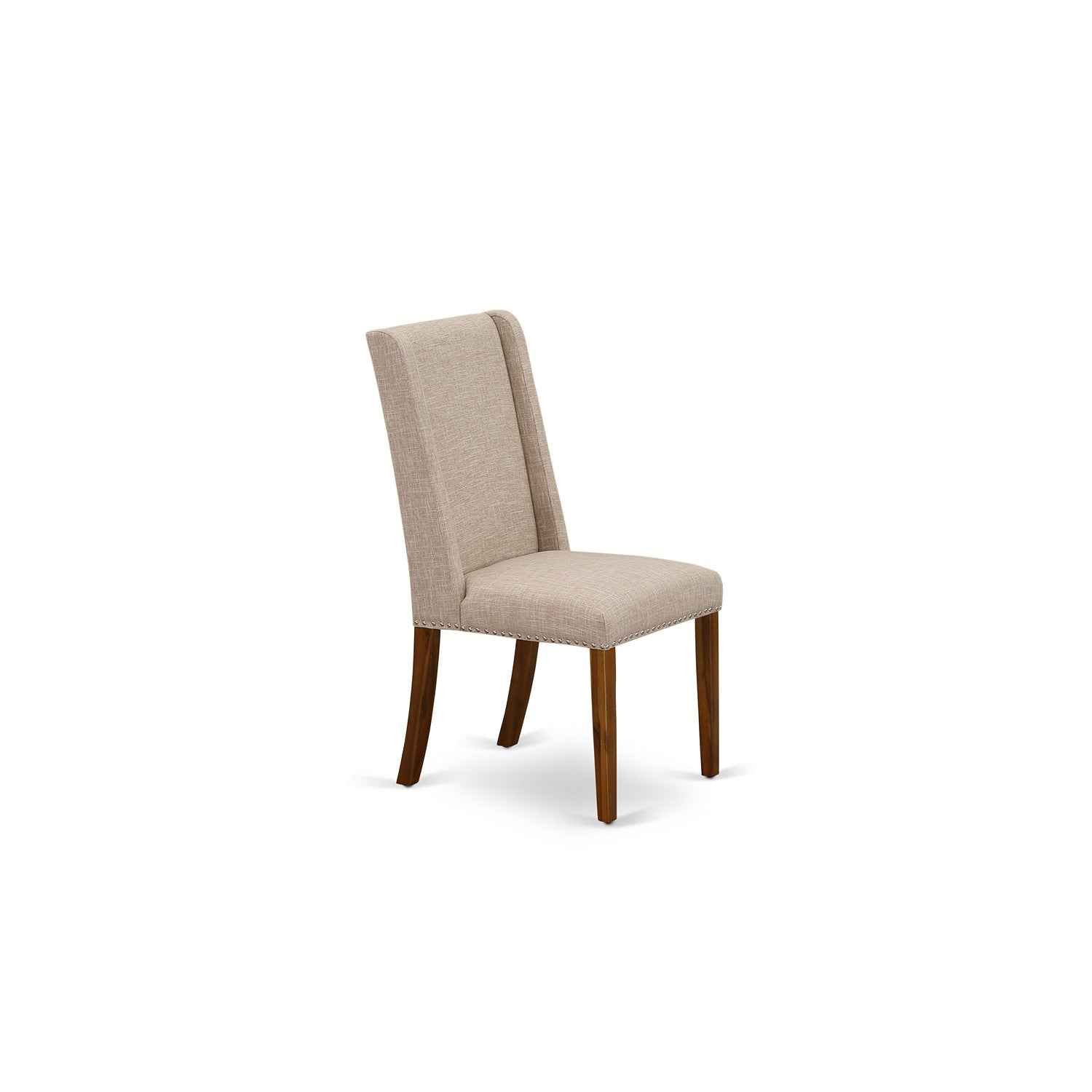 Sillas de comedor Florence Parson FLP8T04 de East West Furniture, tapizadas en tela de lino color canela claro con ribete de tachuelas
