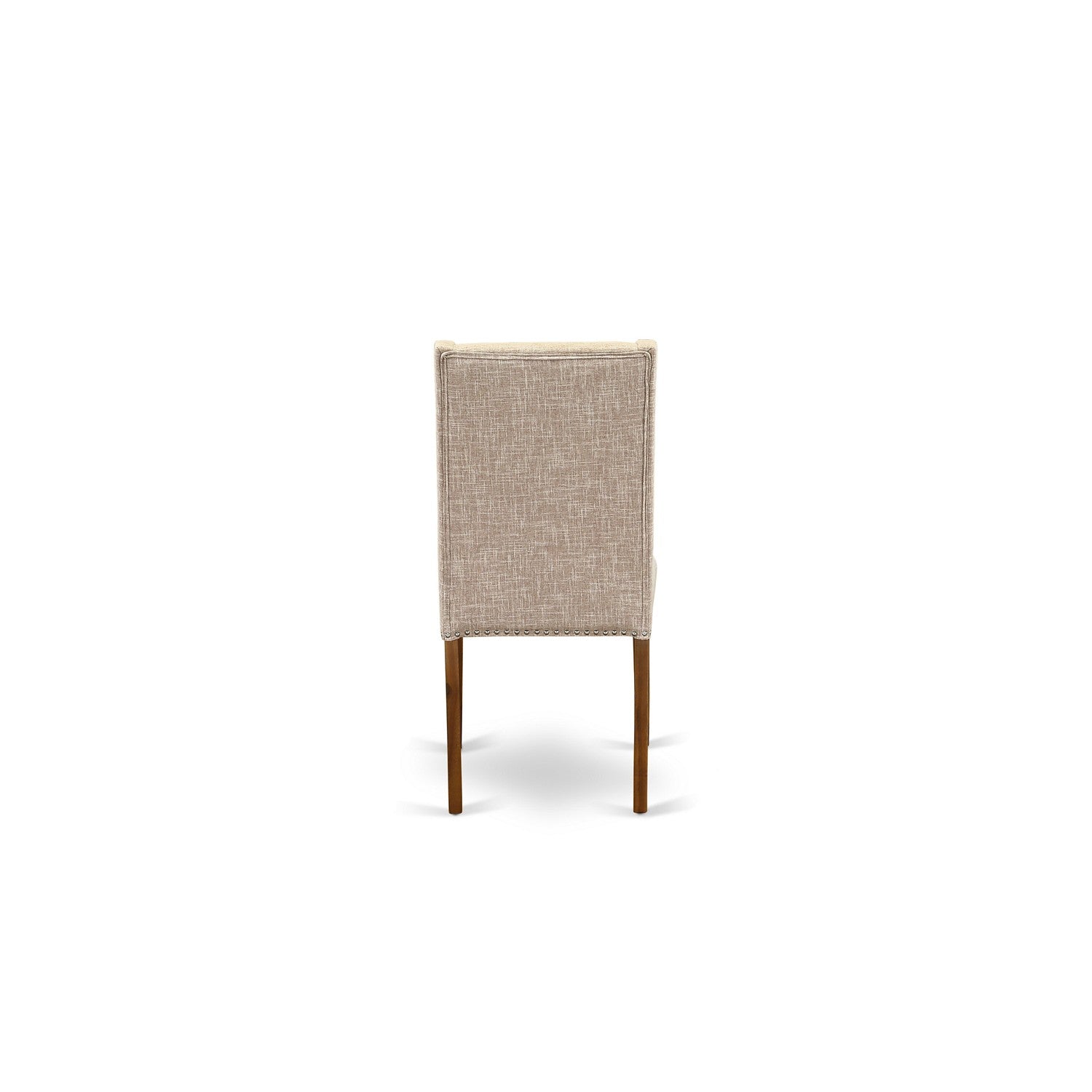 Sillas de comedor Florence Parson FLP8T04 de East West Furniture, tapizadas en tela de lino color canela claro con ribete de tachuelas