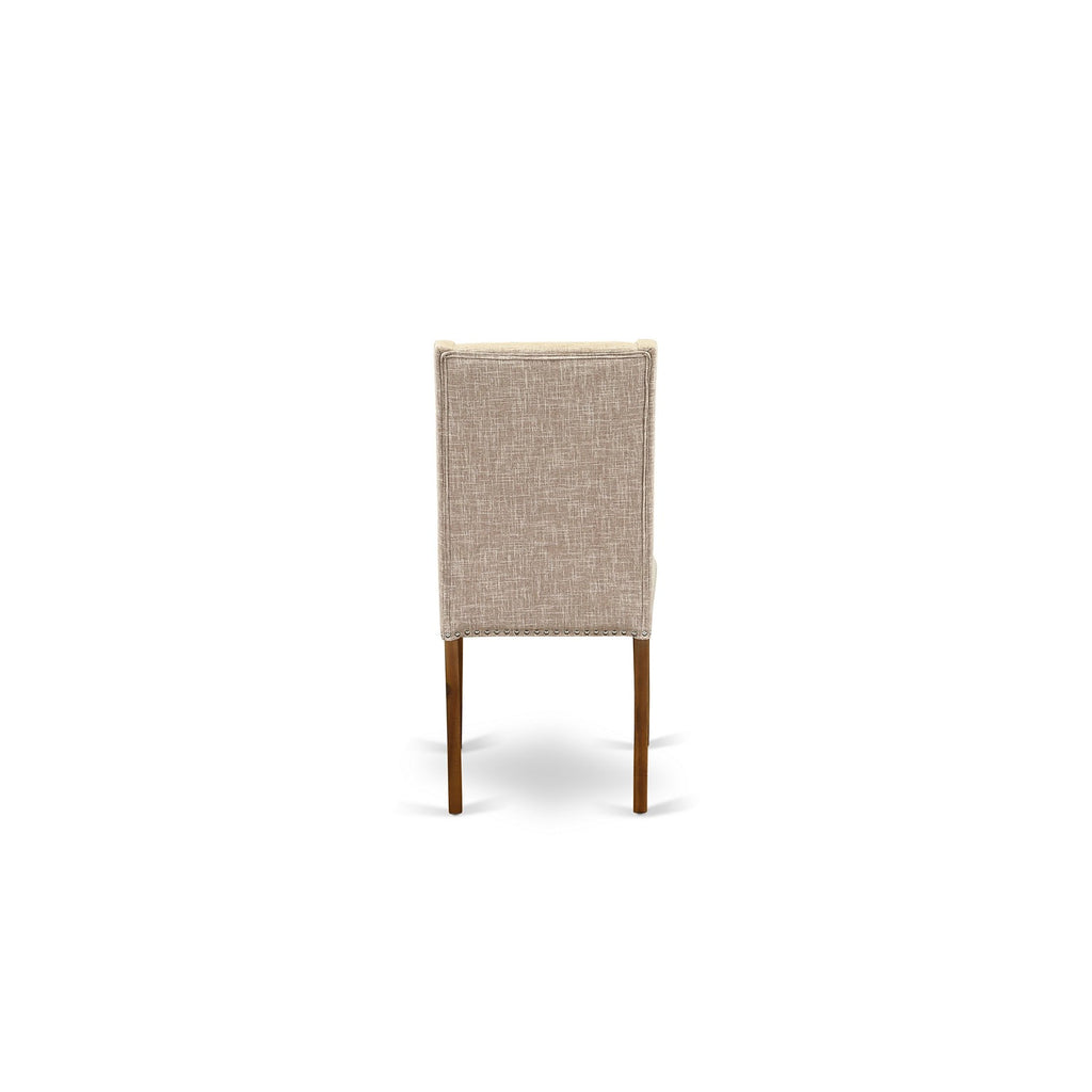 East West Furniture ANFL3-ANA-04 3 Piece Kitchen Table Set Contains a Round Dining Room Table with Pedestal and 2 Light Tan Linen Fabric Upholstered Chairs