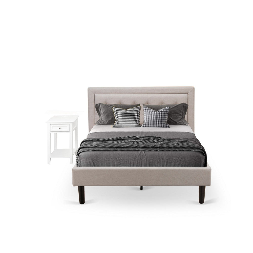 Juego de dormitorio Fannin de 2 piezas FN08F-1DE05 de East West Furniture con cama matrimonial y mesita de noche - Tela de lino beige niebla