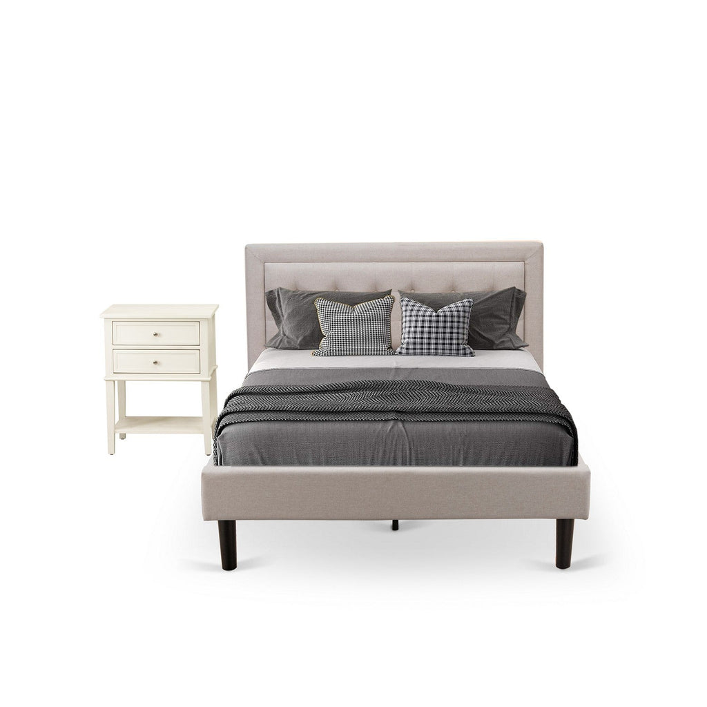 Juego de cama de dos piezas East West Furniture FN08F-1VL0C con plataforma, tamaño matrimonial, con una cama matrimonial y una mesa auxiliar para dormitorio. Construcción confiable y duradera. Tela de lino beige niebla.