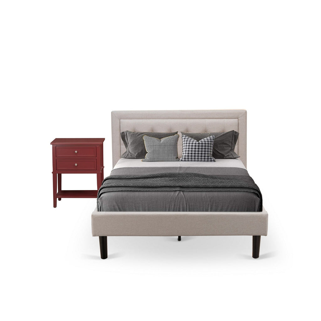 East West Furniture FN08F-1VL13 2-Pc Fannin Bed Set with 1 Modern Bed and a Night Stand for Bedrooms - Reliable and Durable Construction - Mist Beige Linen Fabric