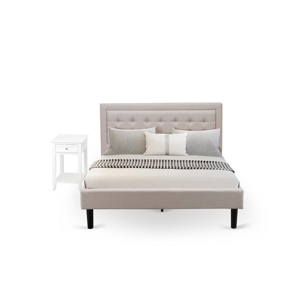 East West Furniture FN08Q-1DE05 2-Piece Fannin Queen Bed Set Furniture with 1 Modern Bed and a Bedroom Nightstand - Mist Beige Linen Fabric