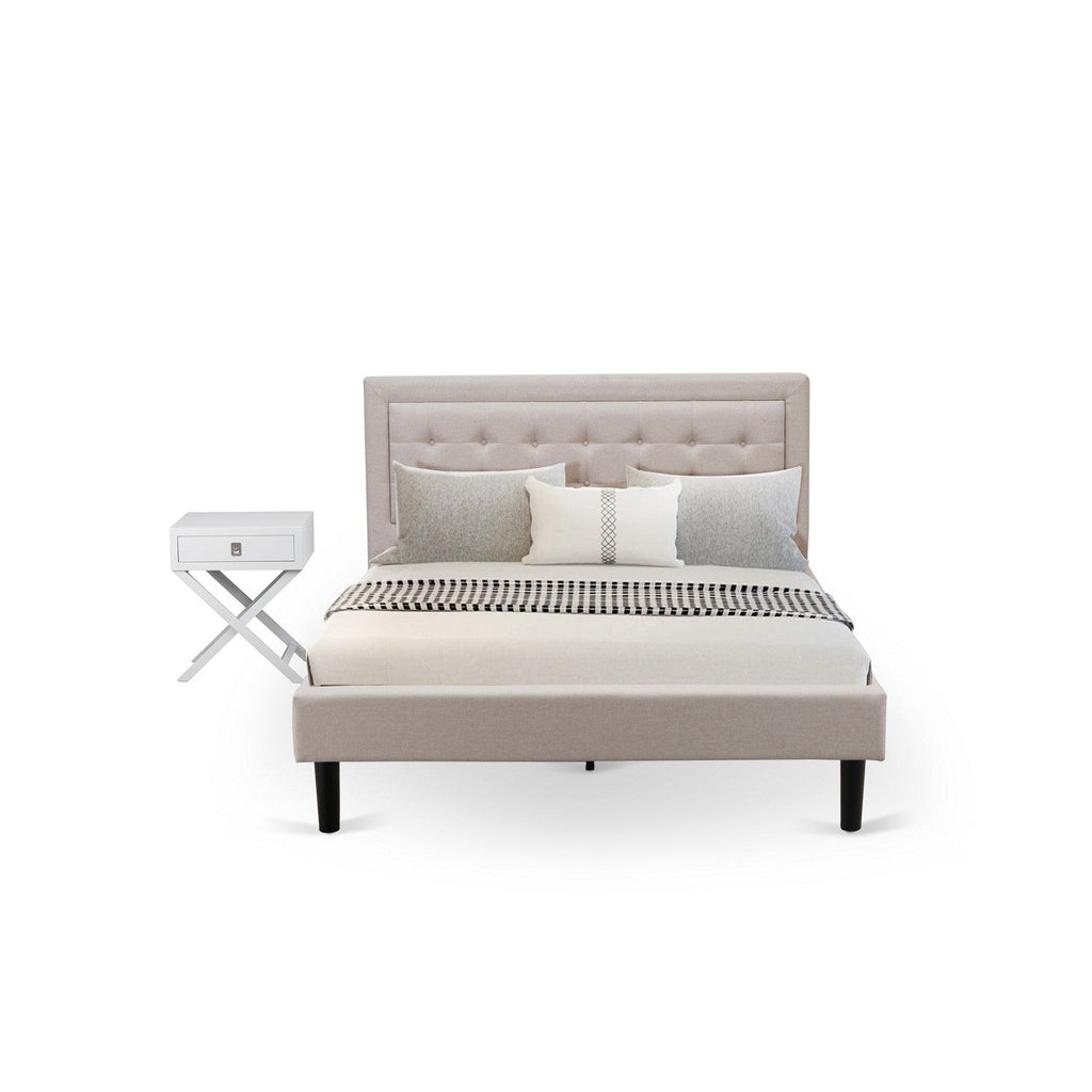 Juego de cama Fannin Queen de 2 piezas FN08Q-1HAE0 de East West Furniture con estructura de madera Queen y mesita de noche - Tela de lino beige niebla