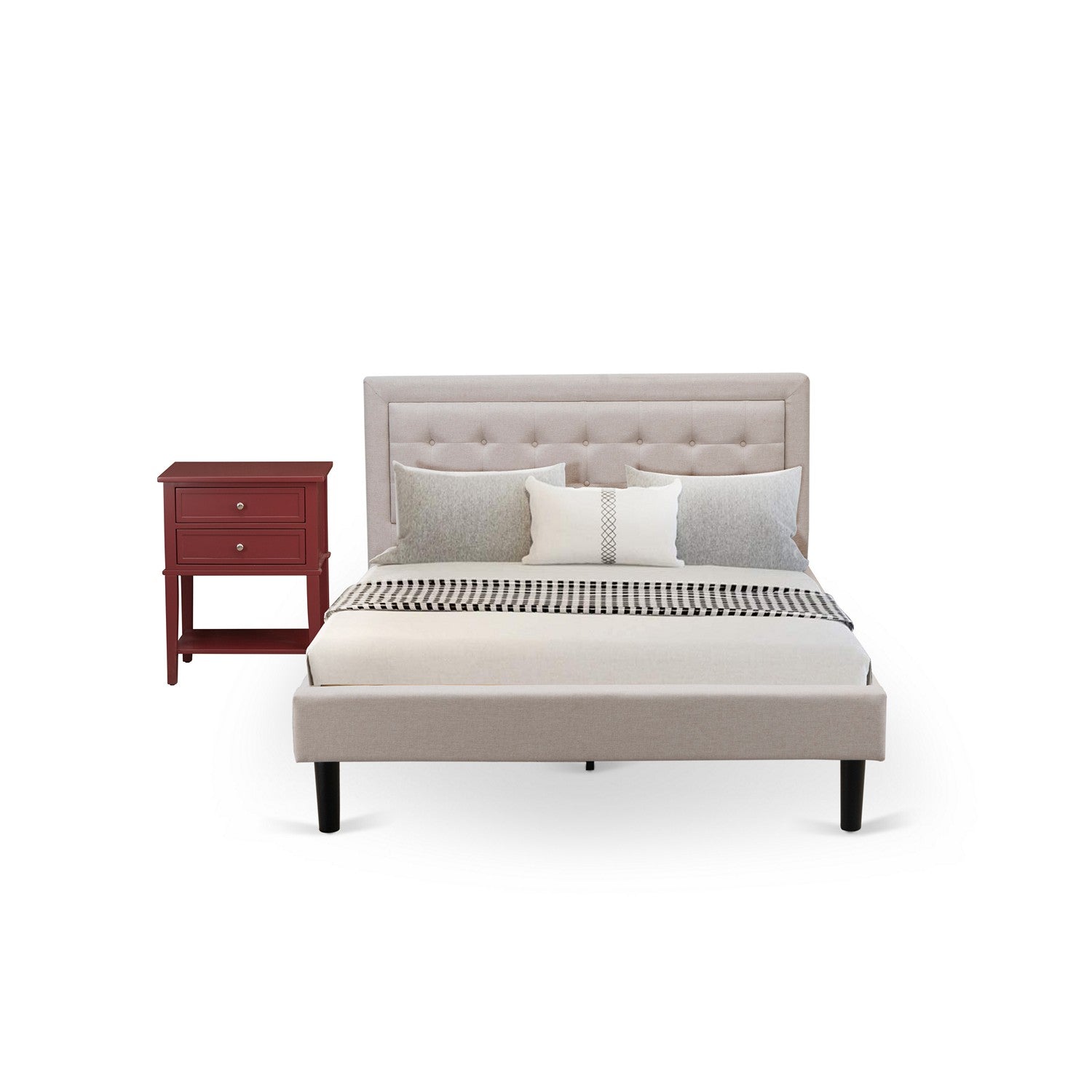 East West Furniture FN08Q-1VL13 2-Piece Fannin Queen Bed Set Furniture with 1 Queen Wood Bed Frame and a Night Stand - Reliable and Sturdy Manufacturing - Mist Beige Linen Fabric