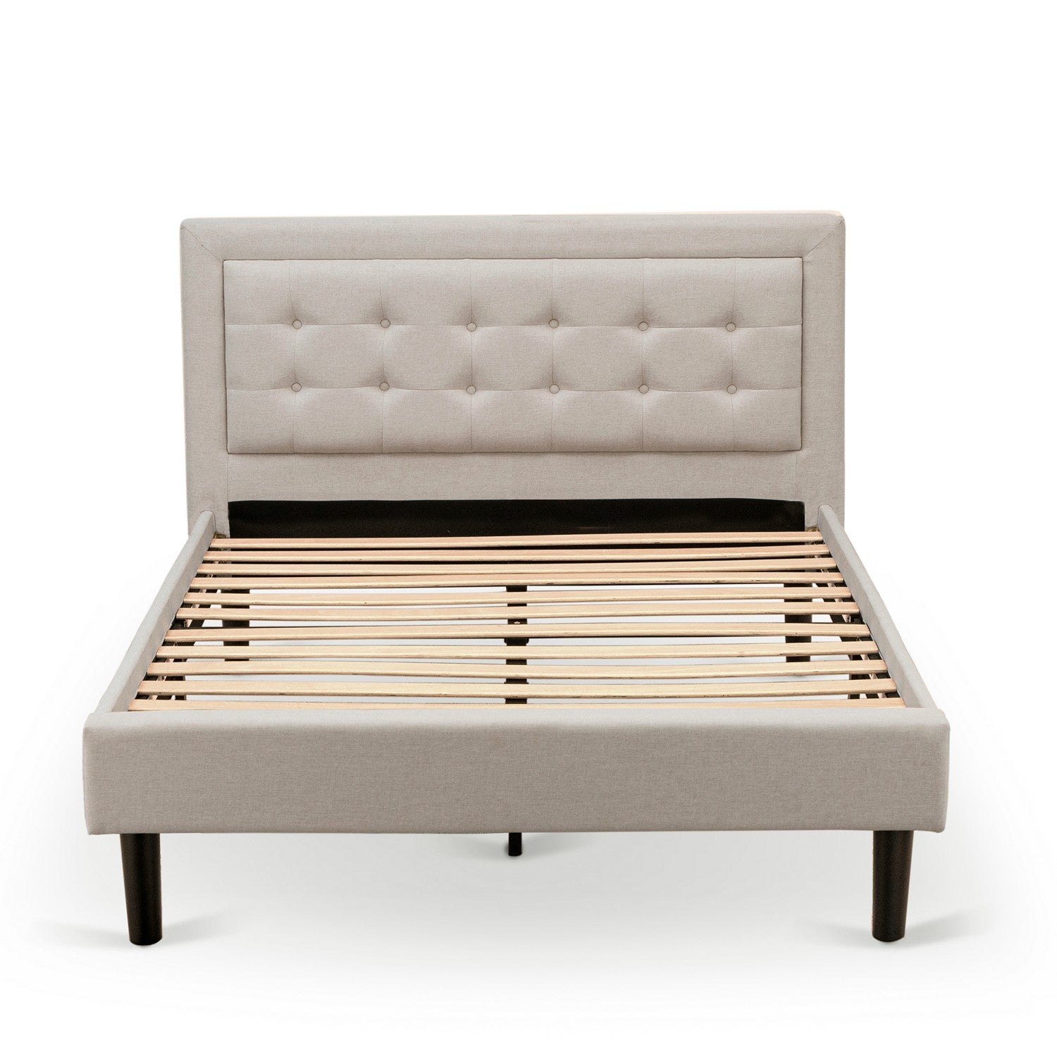 East West Furniture FN08F-1DE07 2-Piece Fannin Bedroom Furniture Set with 1 Full Bed Frame and a Bedroom Nightstand - Reliable and Sturdy Construction - Mist Beige Linen Fabric