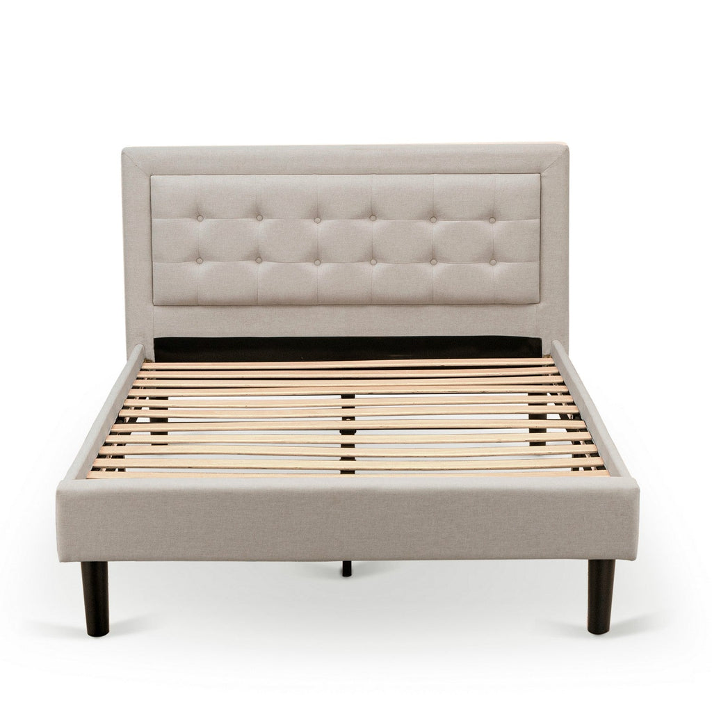 Juego de dormitorio de dos piezas East West Furniture FN08F-1GA13 con plataforma, estructura de cama de madera y mesita de noche de estilo moderno de mediados de siglo. Fabricación fiable y duradera. Tela de lino beige niebla.