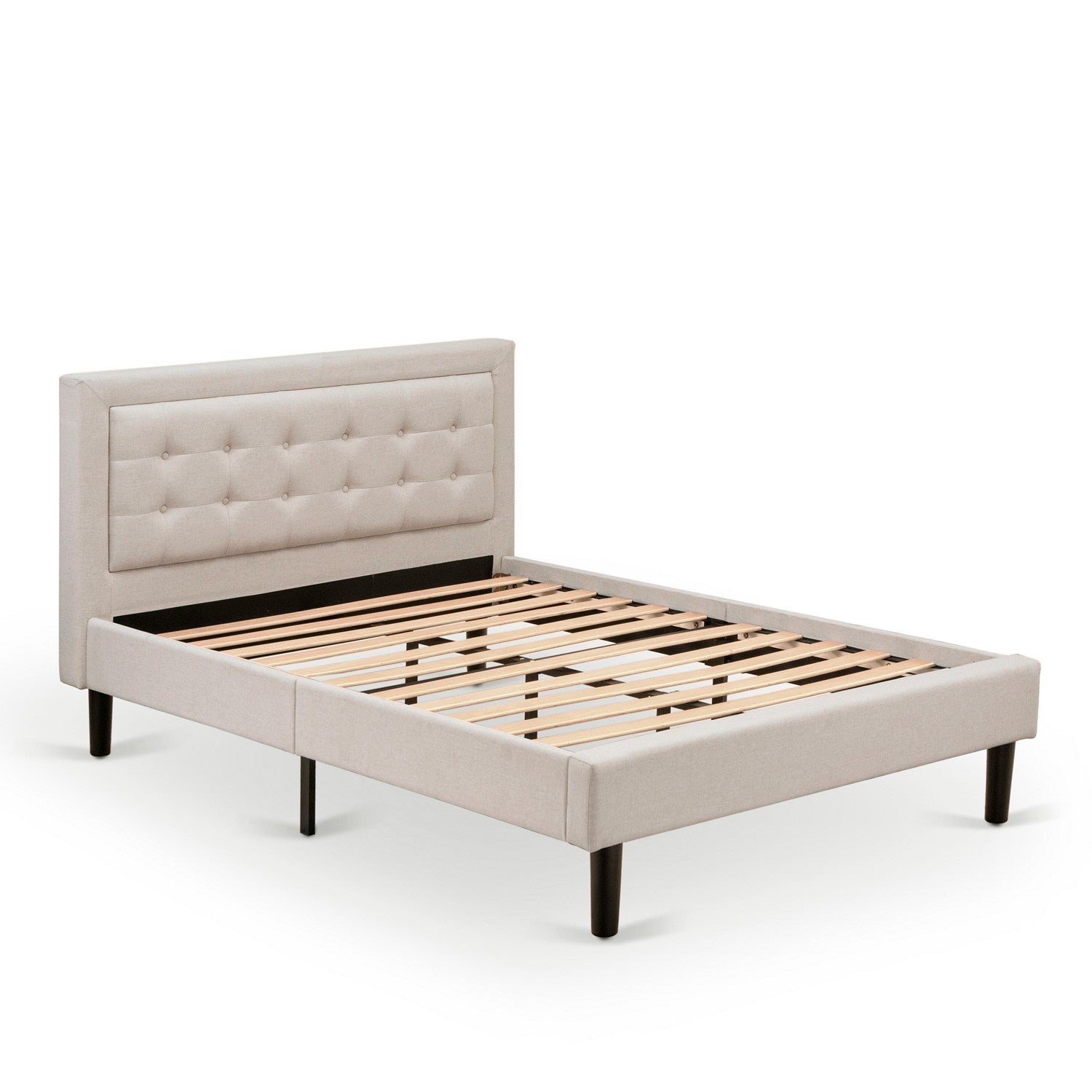 East West Furniture FN08F-1VL07 2-Piece Fannin Full Size Bedroom Set with 1 Mid Century Bed and a Mid Century Modern Nightstand - Reliable and Sturdy Construction - Mist Beige Linen Fabric