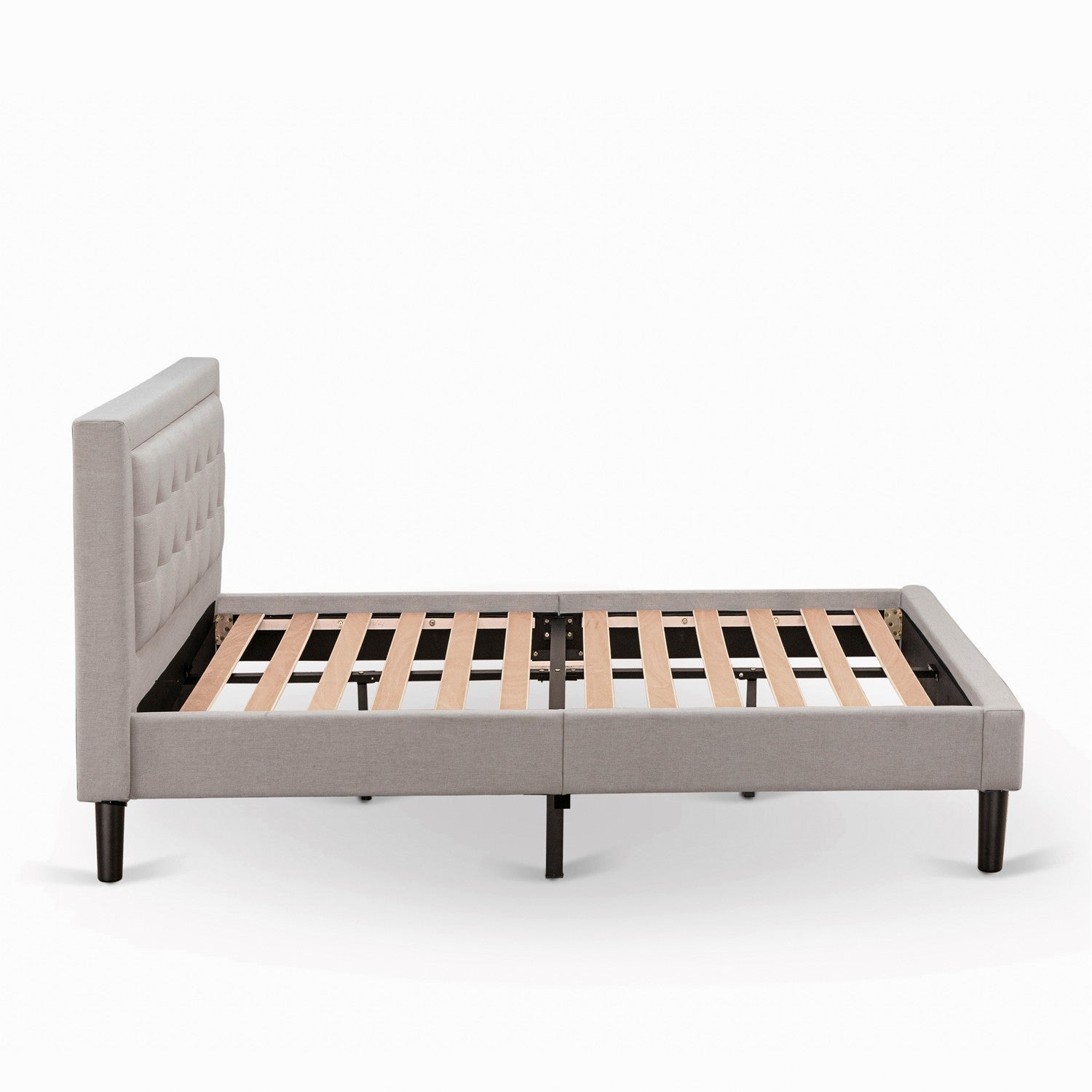 East West Furniture FN08F-1GA0C 2-Pc Fannin Bed Set with 1 Platform Bed and a Night Stand for Bedrooms - Reliable and Durable Manufacturing - Mist Beige Linen Fabric