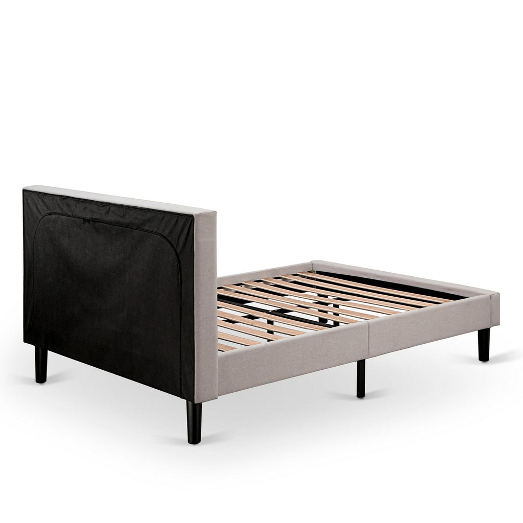 East West Furniture FN08F-1HI13 2-Piece Platform Full Size Bed Set with 1 Platform Bed and a Bedroom Nightstand - Mist Beige Linen Fabric