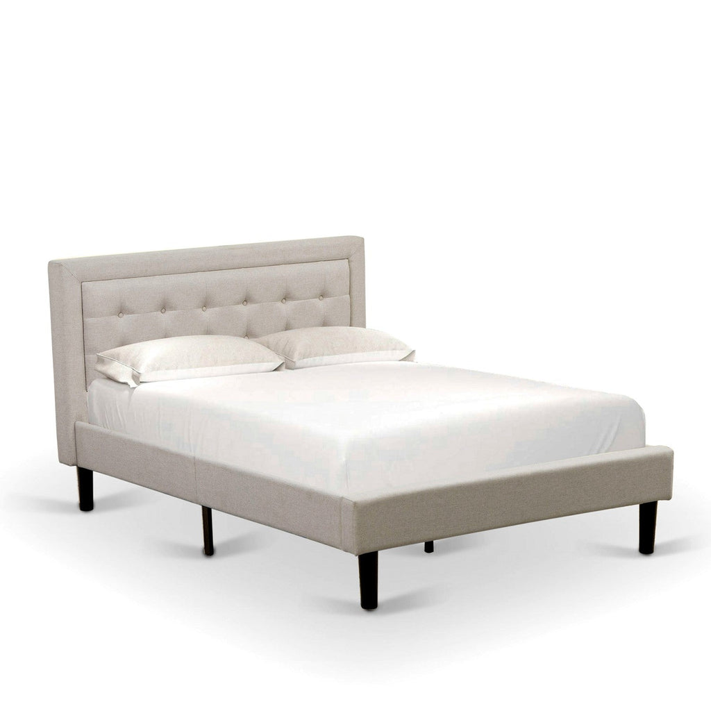 Juego de cama de plataforma de 2 piezas tamaño matrimonial East West Furniture FN08F-1GA08 con estructura de madera y mesita de noche de madera - Tela de lino beige niebla