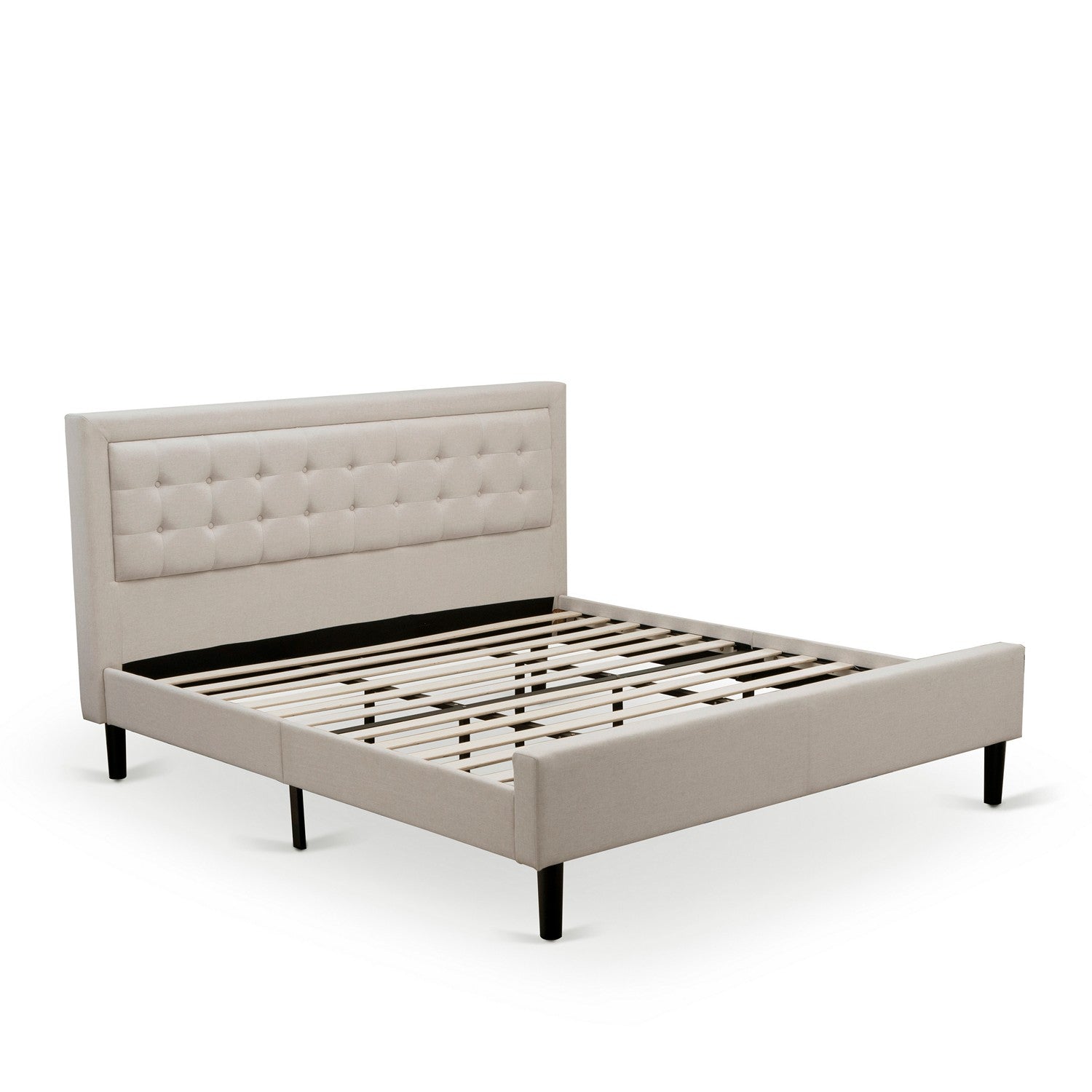 East West Furniture FN08K-2GA08 3-Piece Fannin King Bedroom Set with 1 King Bed Frame and 2 Night Stands for Bedrooms - Reliable and Sturdy Manufacturing - Mist Beige Linen Fabric