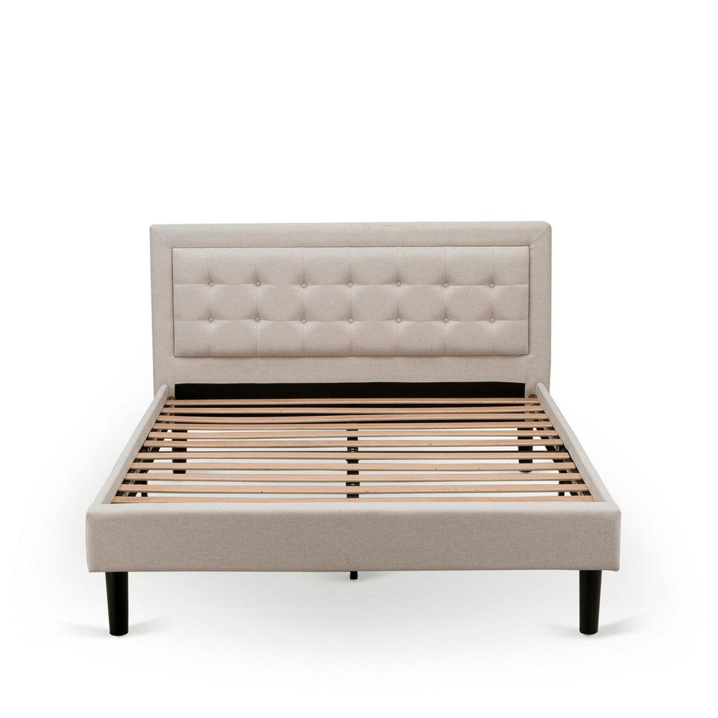 East West Furniture FN08Q-2DE05 3-Piece Platform Queen Bedroom Set with 1 Upholstered Bed and 2 Small Nightstands - Mist Beige Linen Fabric