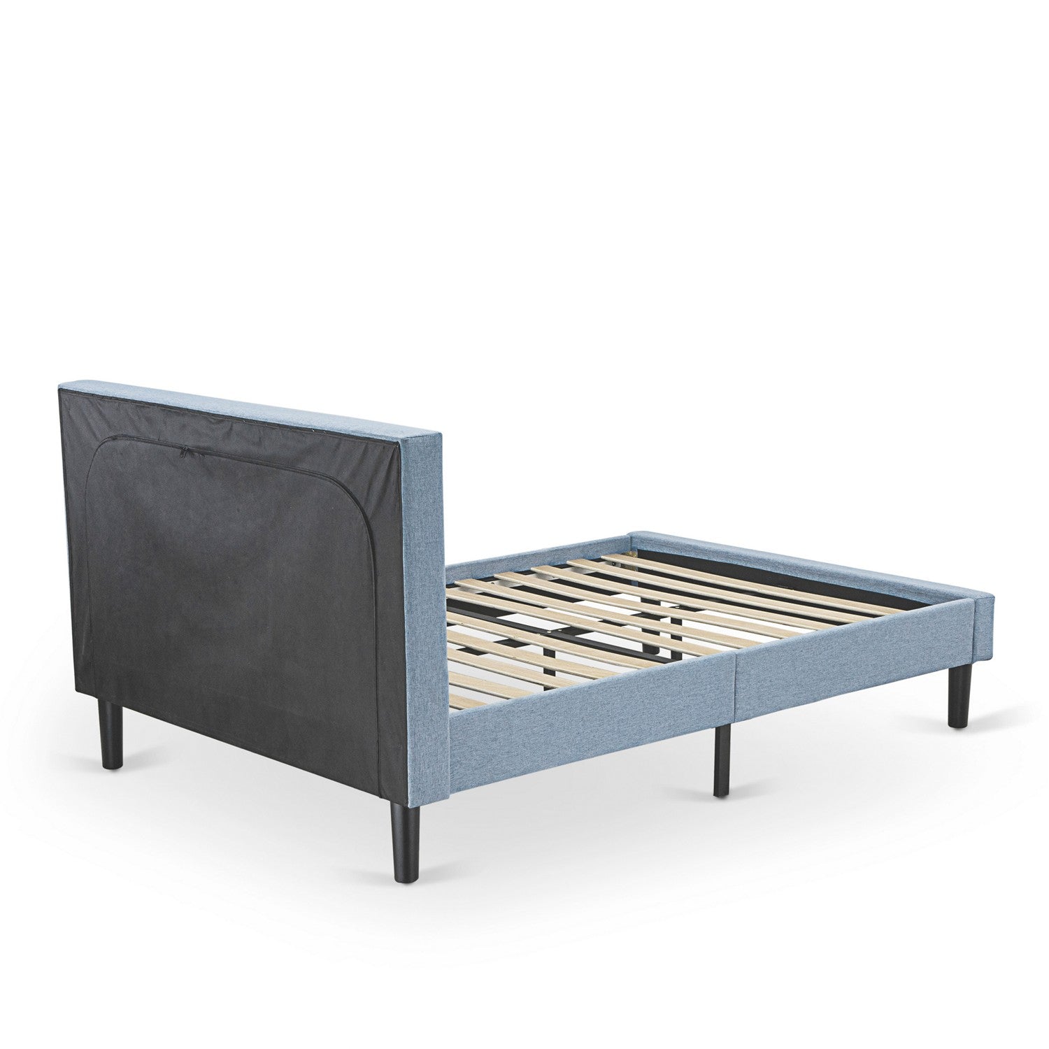 East West Furniture FN11F-1DE15 2-Pc Fannin Full Size Bed Set with 1 Full Bed and an End Table for bedroom - Reliable and Sturdy Manufacturing - Denim Blue Linen Fabric