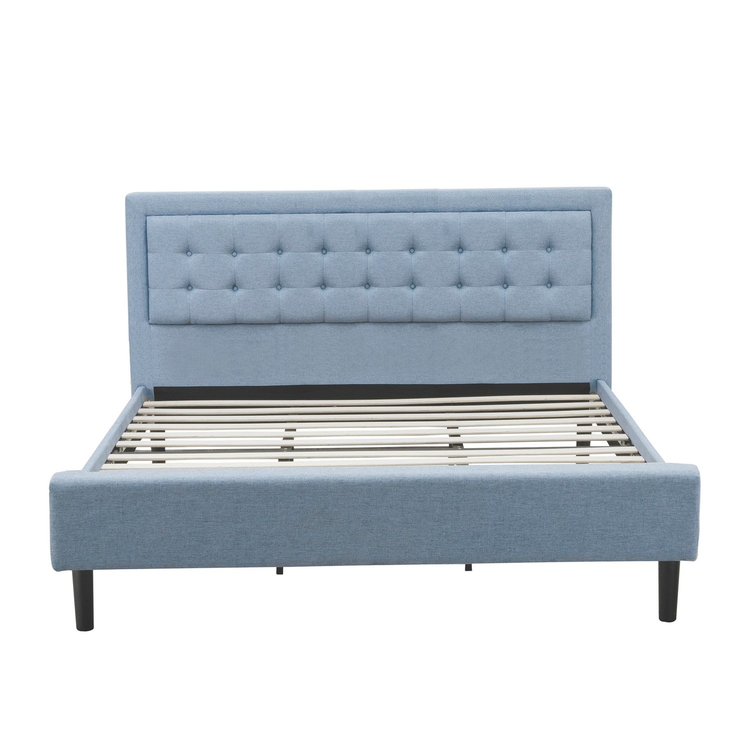 Juego de dormitorio de plataforma de 3 piezas East West Furniture FN11K-2HA15 con 1 cama moderna y 2 mesitas de noche - Construcción confiable y duradera - Tela de lino azul denim