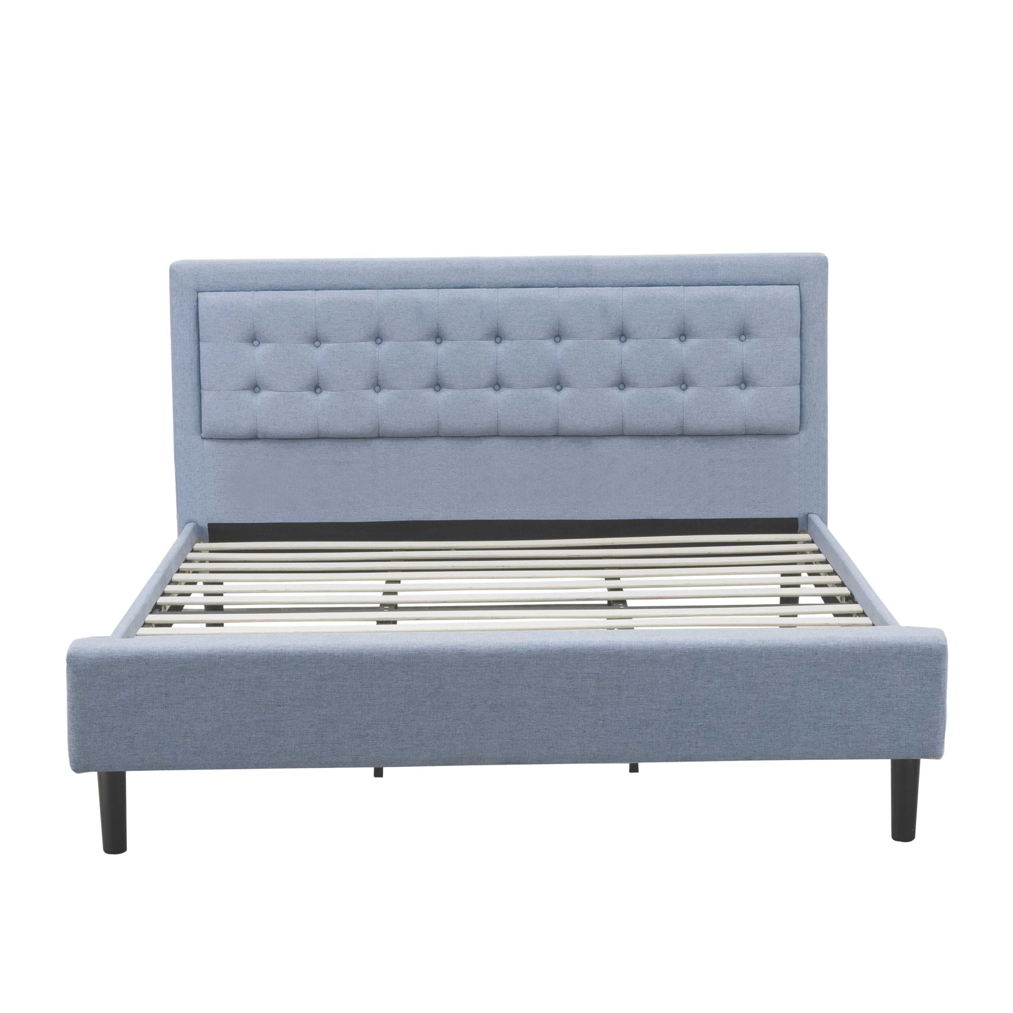 East West Furniture FN11K-2VL0C 3-Piece Platform Bed Set with 1 Modern Bed and 2 Bedroom Nightstands - Reliable and Sturdy Manufacturing - Denim Blue Linen Fabric