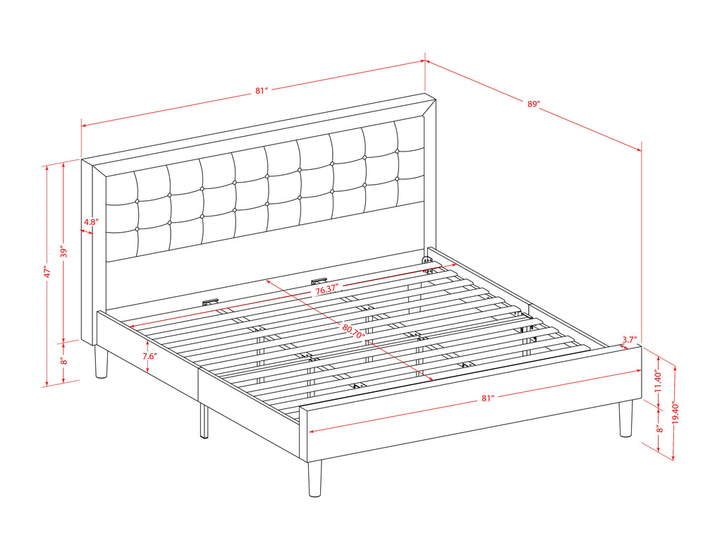 FN11K-2VL0C 3-Piece Platform Bed Set with 1 Modern Bed and 2 Bedroom Nightstands - Reliable and Sturdy Manufacturing - Denim Blue Linen Fabric