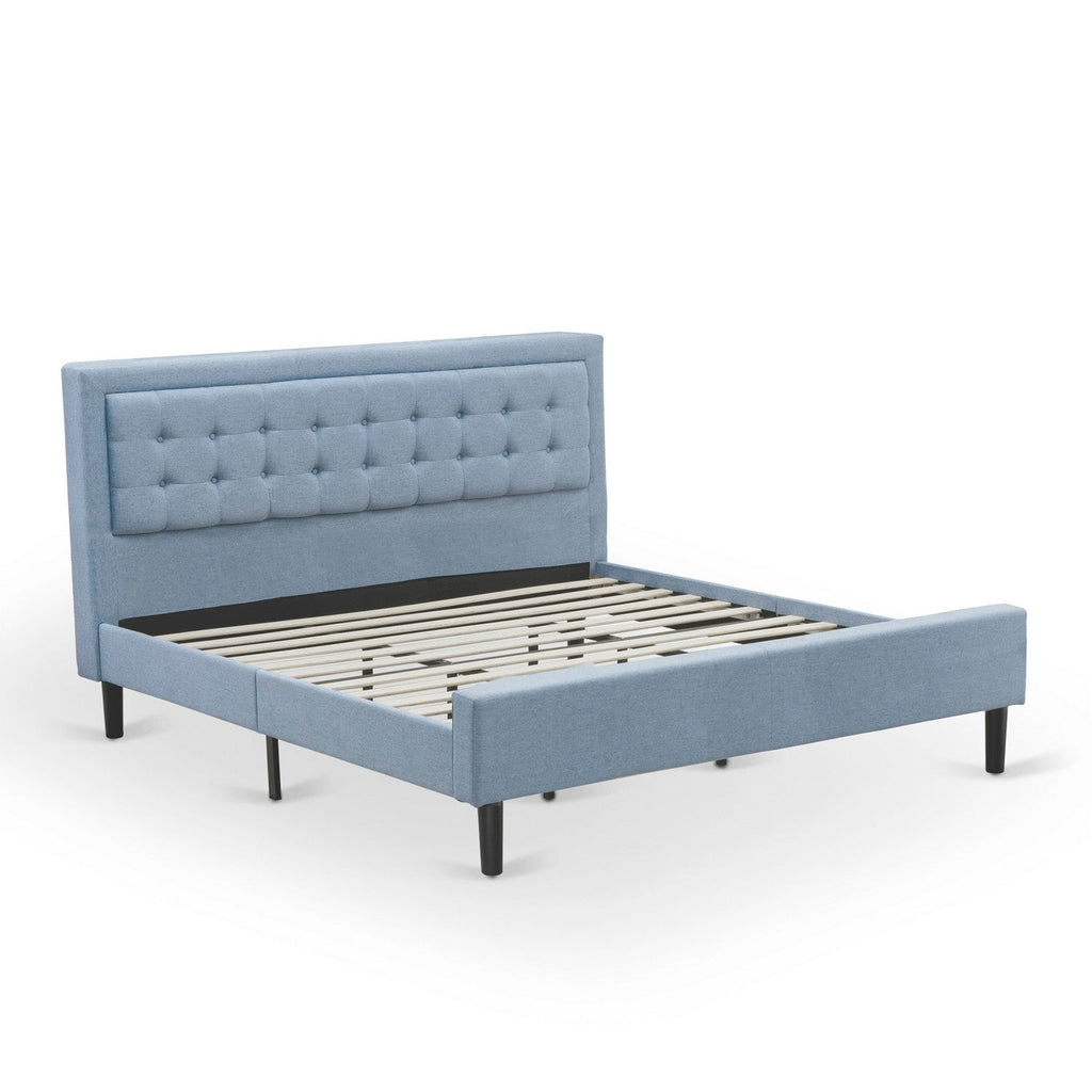 East West Furniture FN11K-1DE15 2-Piece Platform Bedroom Set with 1 Mid Century Bed and 1 Bedroom Nightstand - Reliable and Durable Manufacturing - Denim Blue Linen Fabric