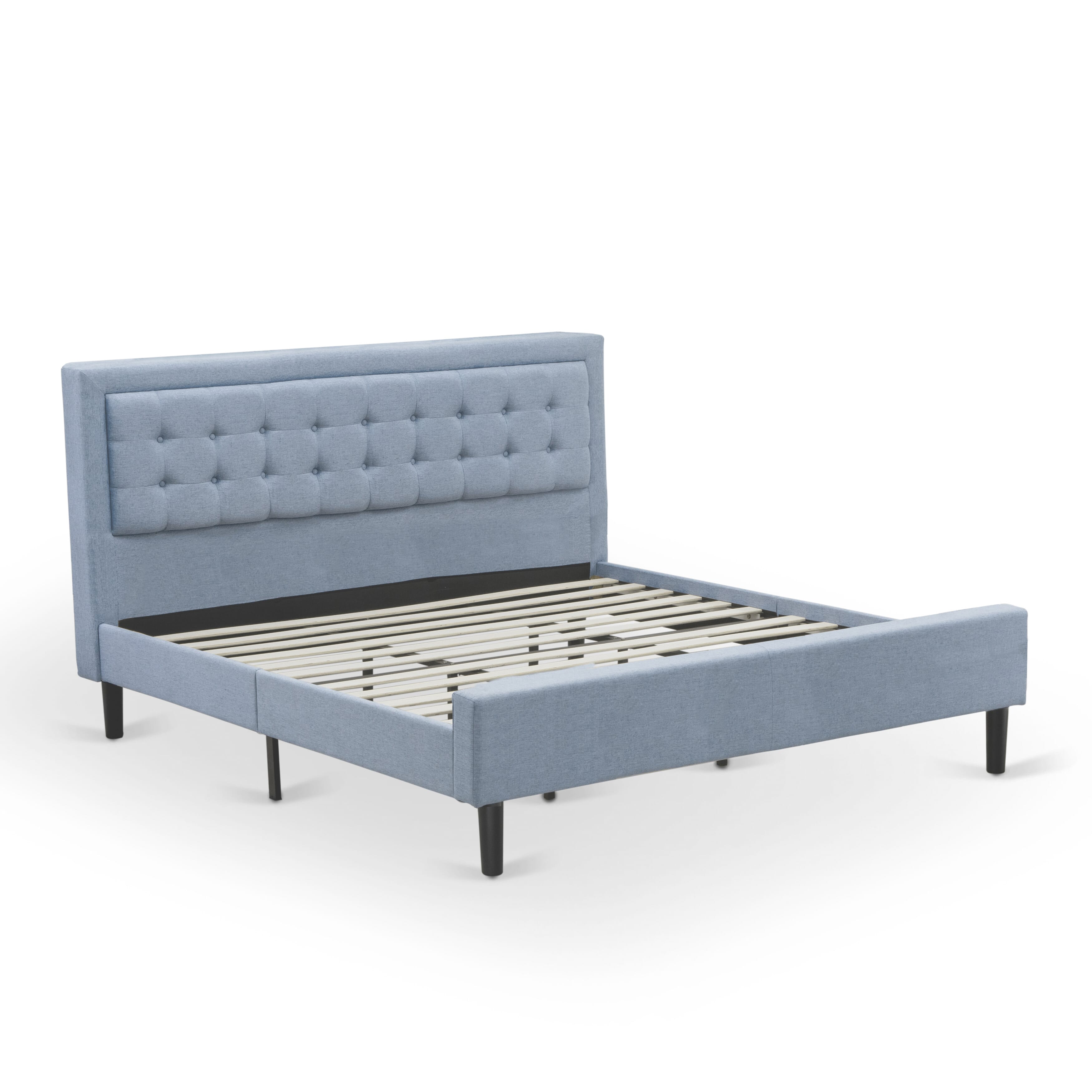 East West Furniture FN11K-2VL0C 3-Piece Platform Bed Set with 1 Modern Bed and 2 Bedroom Nightstands - Reliable and Sturdy Manufacturing - Denim Blue Linen Fabric