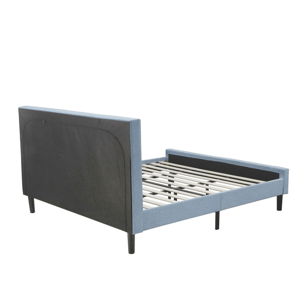 FN11K-1GA0C 2-Piece Fannin Bed Set with 1 King Frame and a Wire Brushed Butter Cream Mid Century Modern Nightstand - Reliable and Sturdy Construction - Denim Blue Linen Fabric Bed