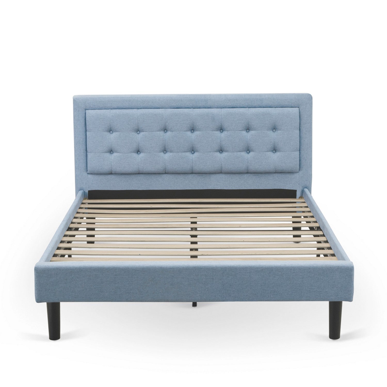 East West Furniture FN11Q-2GA0C 3-Piece Fannin Queen Bedroom Set with 1 Modern Bed and 2 Night Stands for Bedrooms - Reliable and Durable Construction - Denim Blue Linen Fabric