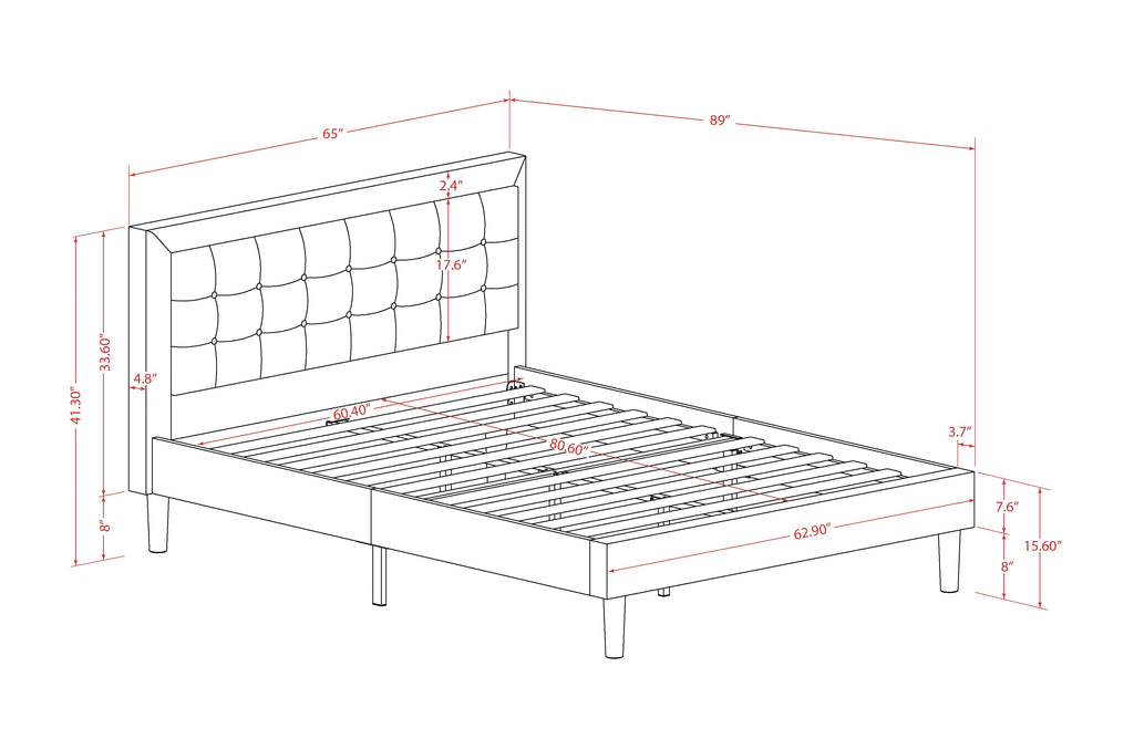 East West Furniture FN11Q-2GO15 3-Piece Platform Bed Set with 1 Mid Century Bed and 2 Small Nightstands - Denim Blue Linen Fabric