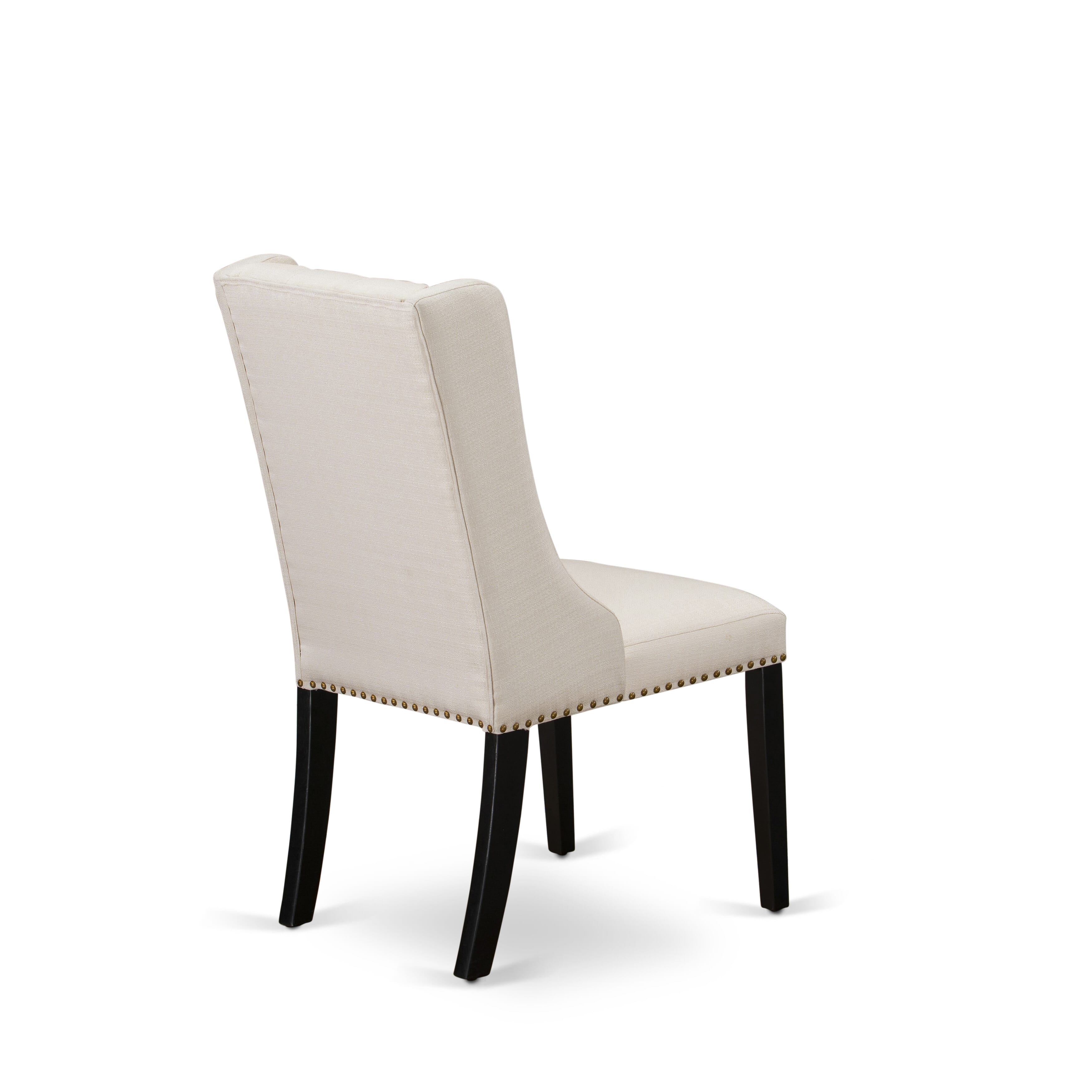 East West Furniture ESFO3-BCH-01 3-Piece Mid Century Dining Set Consist of Dining Table and 2 Cream Linen Fabric Parson Chairs with Button Tufted Back - Black Finish