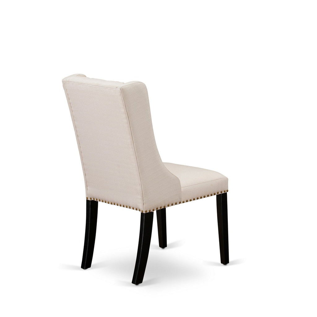 East West Furniture FOP1T01 Forney Parson Dining Chairs - Button Tufted Nailhead Trim Cream Linen Fabric Padded Chairs