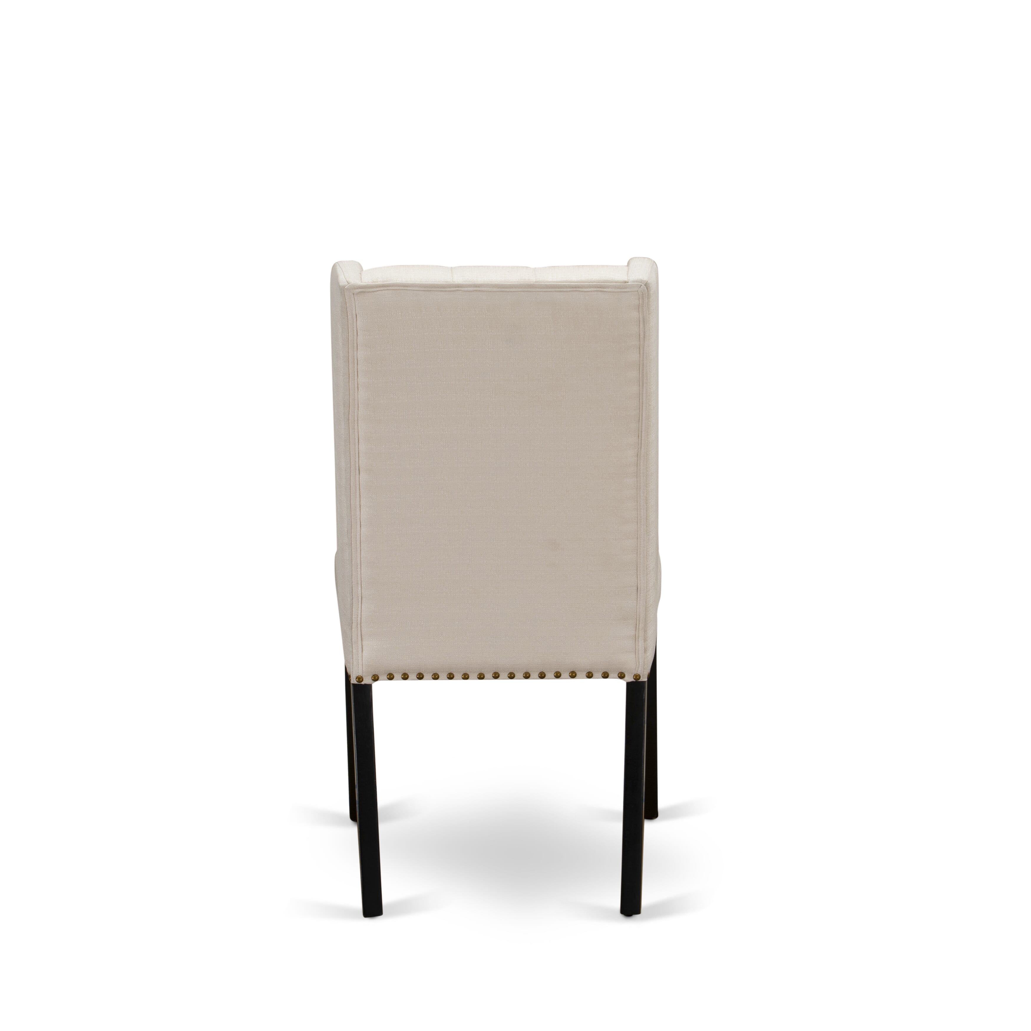 East West Furniture ESFO3-BCH-01 3-Piece Mid Century Dining Set Consist of Dining Table and 2 Cream Linen Fabric Parson Chairs with Button Tufted Back - Black Finish