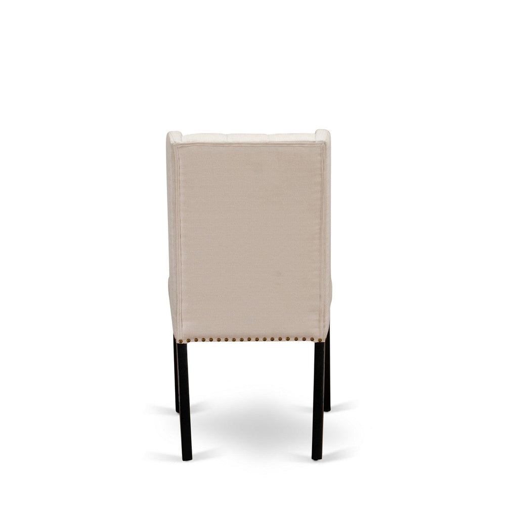 East West Furniture FOP1T01 Forney Parson Dining Chairs - Button Tufted Nailhead Trim Cream Linen Fabric Padded Chairs