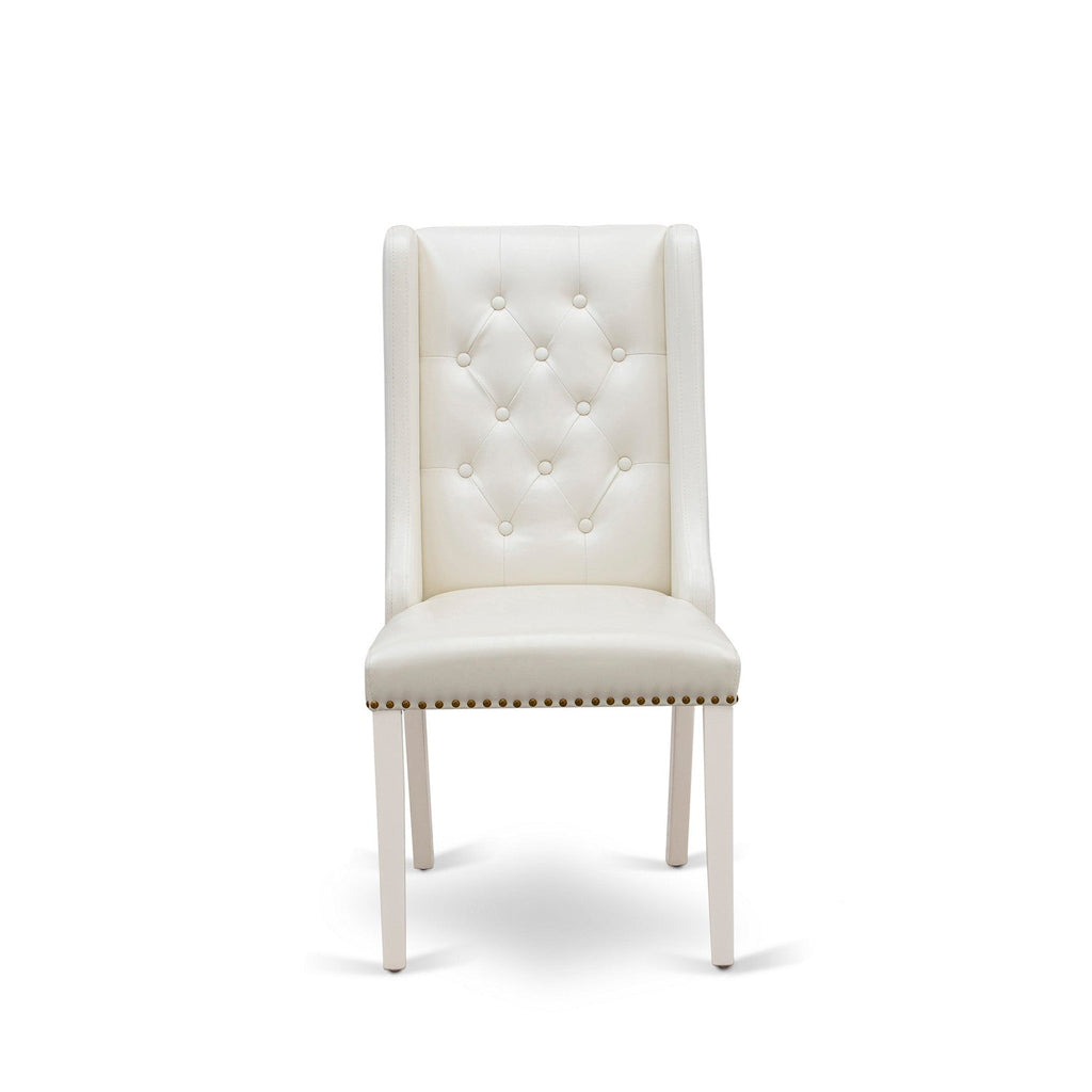 East West Furniture FOP2T44 Forney Parson Chairs - Button Tufted Nailhead Trim Light grey Faux Leather Padded Dining Chairs